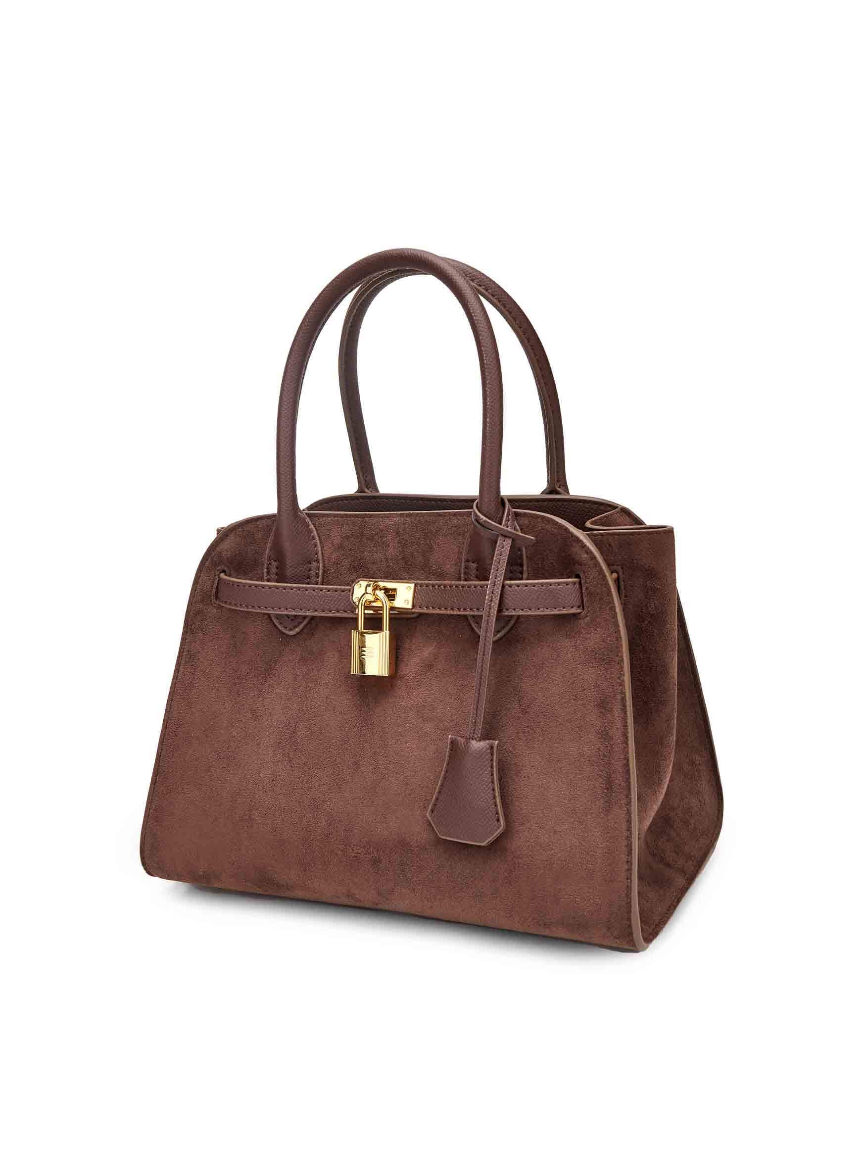Ramona Top Handle Crossbody Bag in DarkBrown Vegan Leather - Side Angle