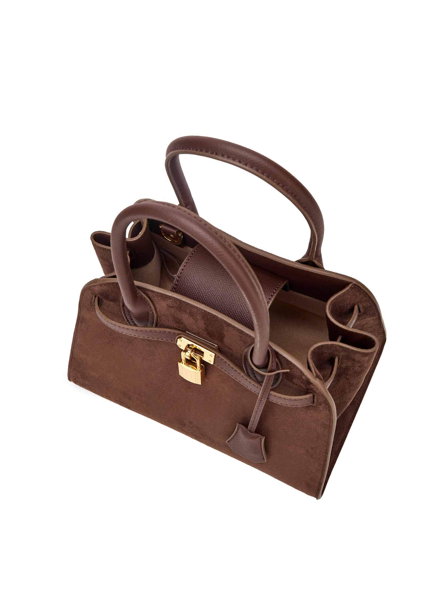 Ramona Top Handle Crossbody Bag in DarkBrown Vegan Leather - Top Handle Close-Up