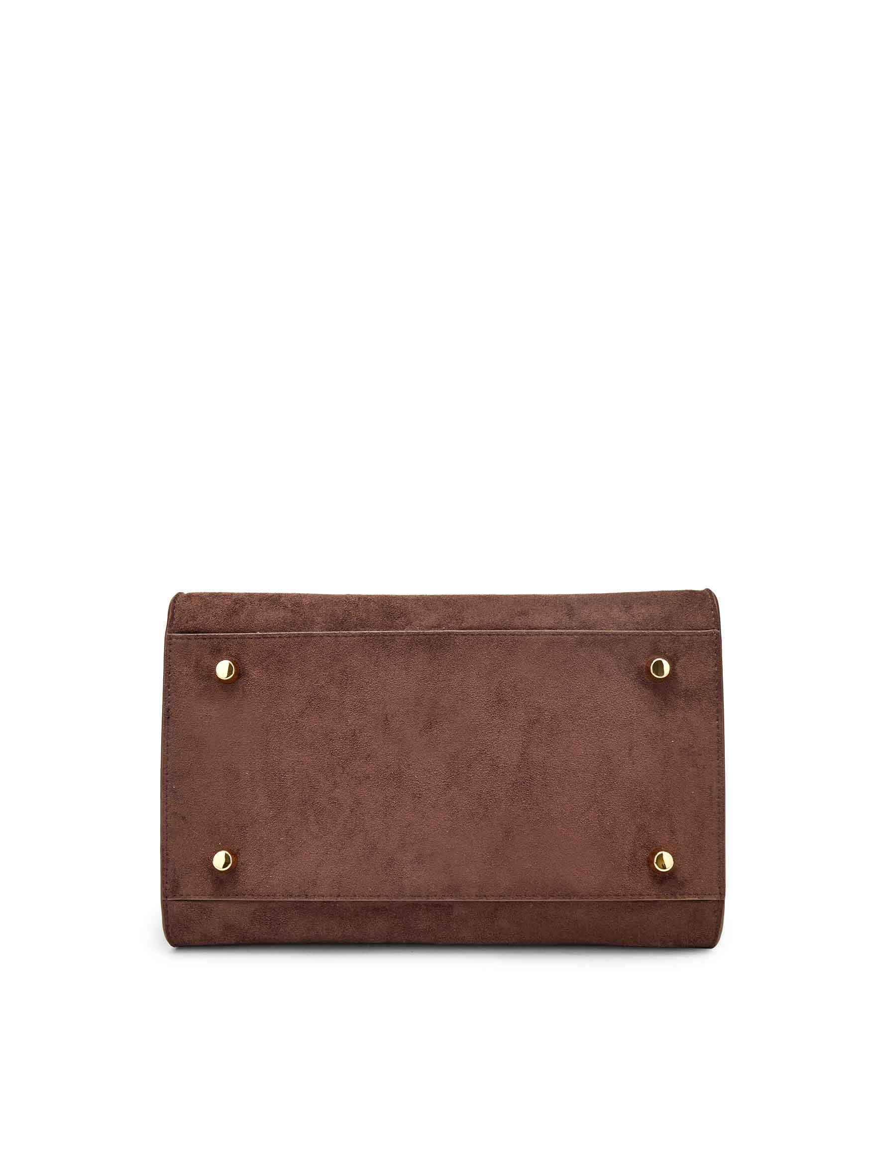 Ramona Top Handle Crossbody Bag in DarkBrown Vegan Leather - Side Hook
