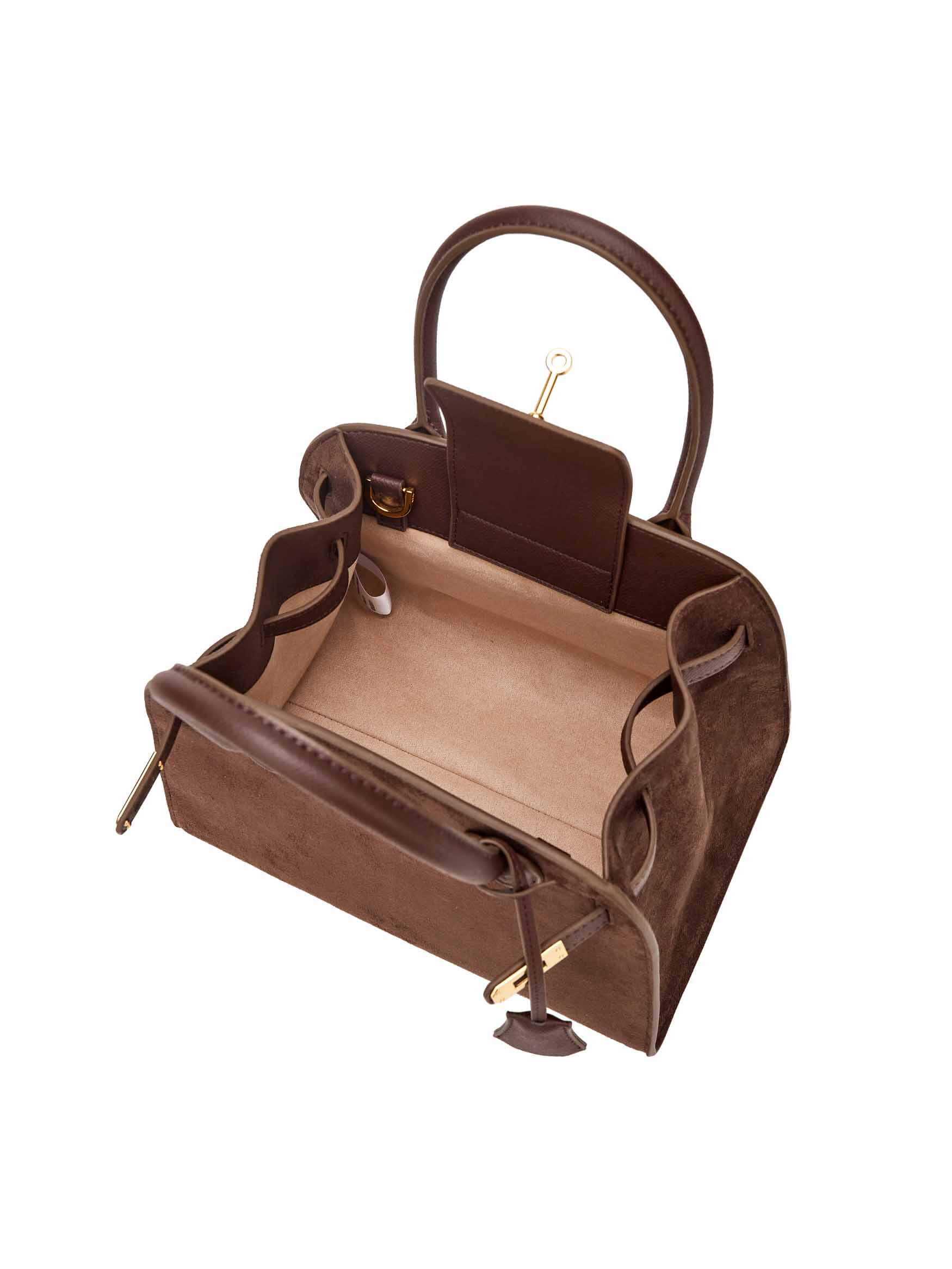 Ramona Top Handle Crossbody Bag in DarkBrown Vegan Leather - Inside View