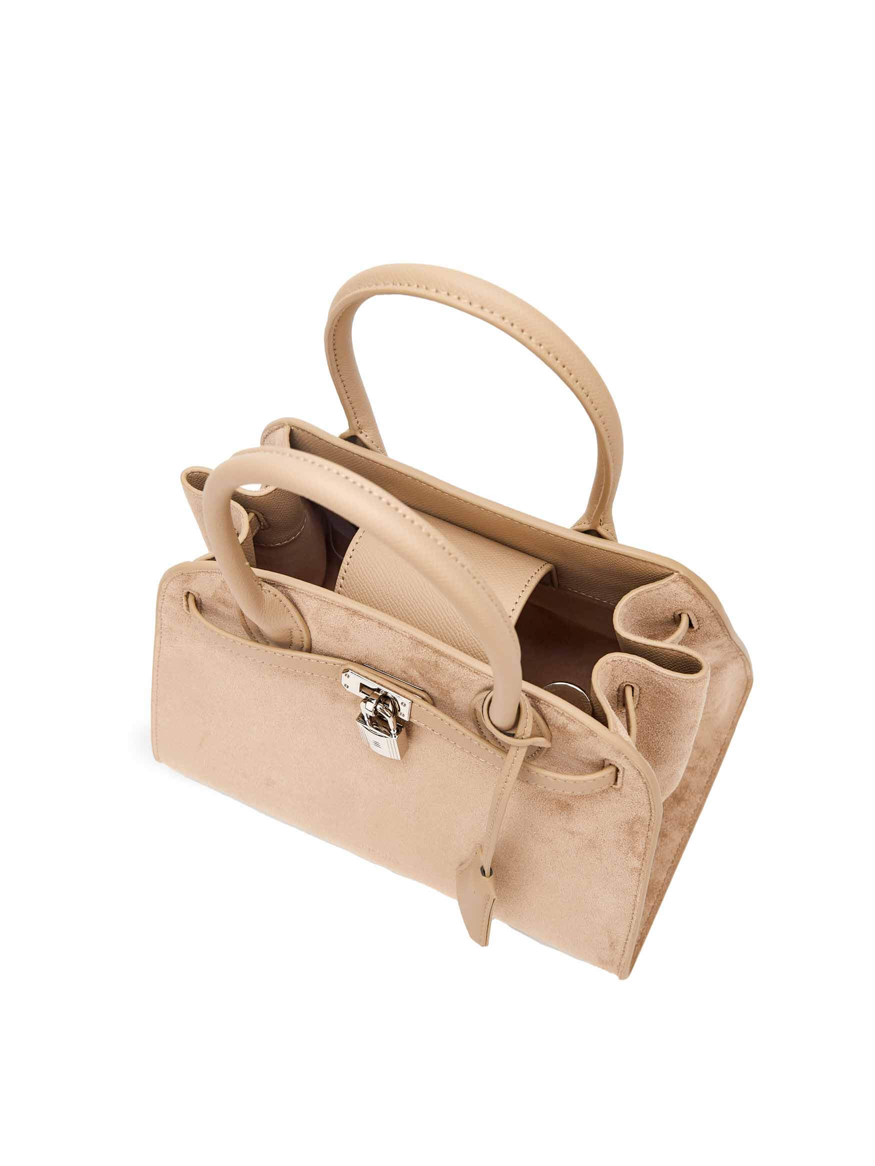 Ramona Top Handle Crossbody Bag in Ivory Vegan Leather - Top Handle Close-Up