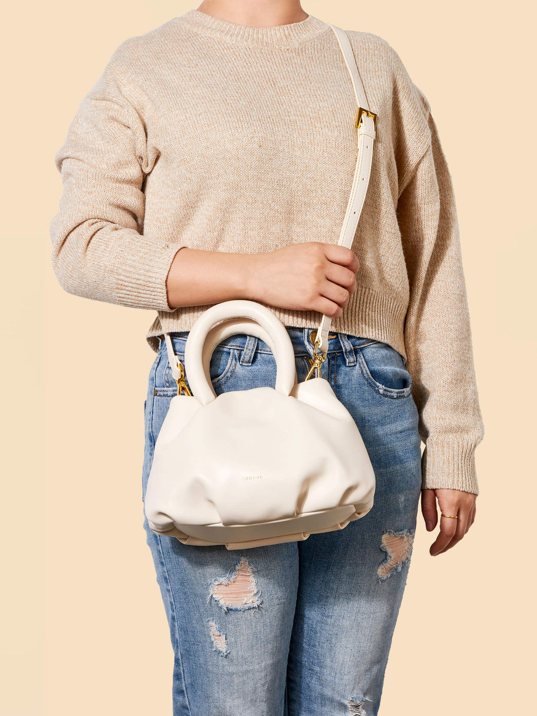 SINBONO Gal Ivory Leather Handbags -Vegan Leather Women Bag