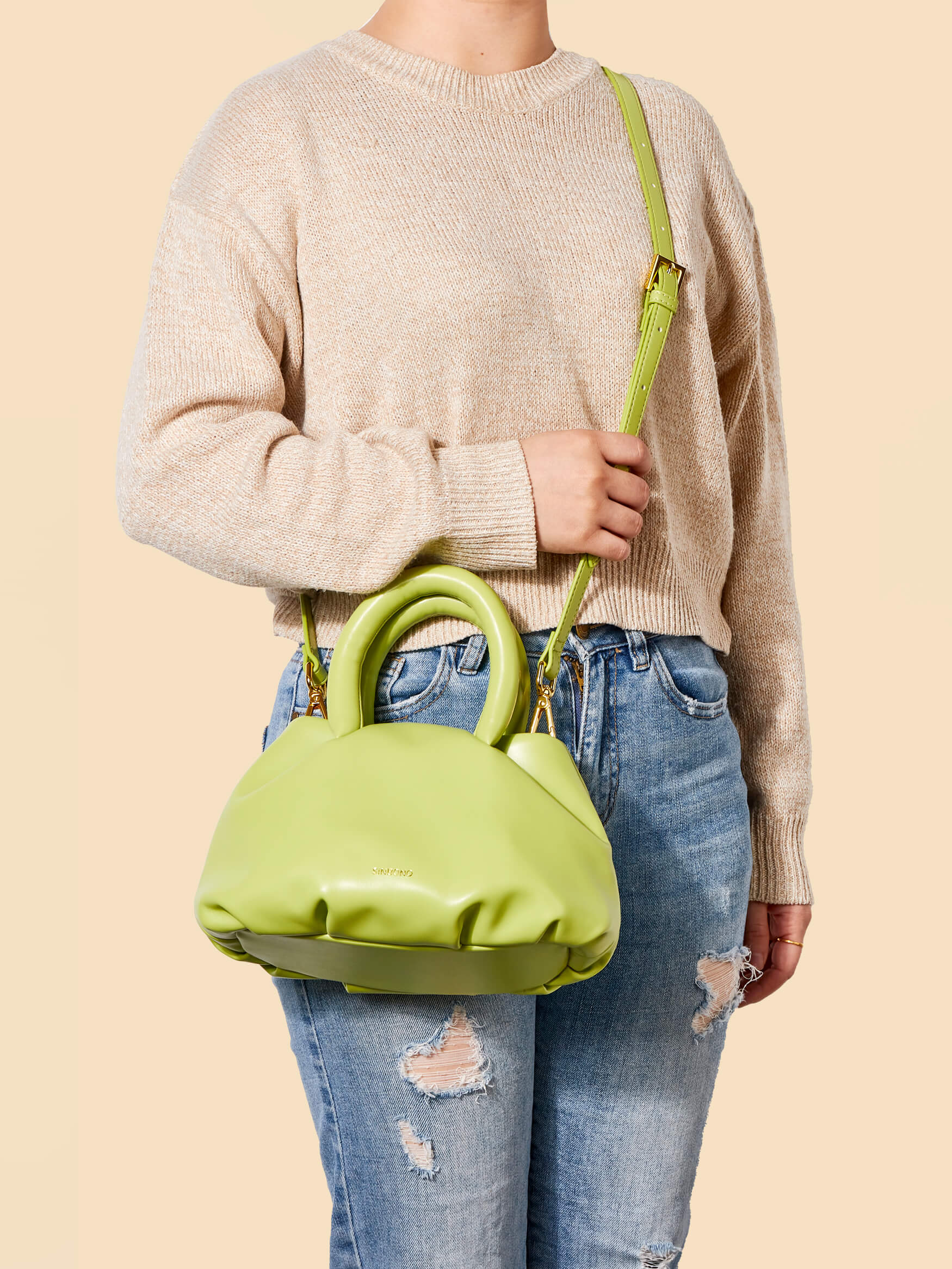 SINBONO Gal Lime Green Leather Handbags -Vegan Leather Women Bag