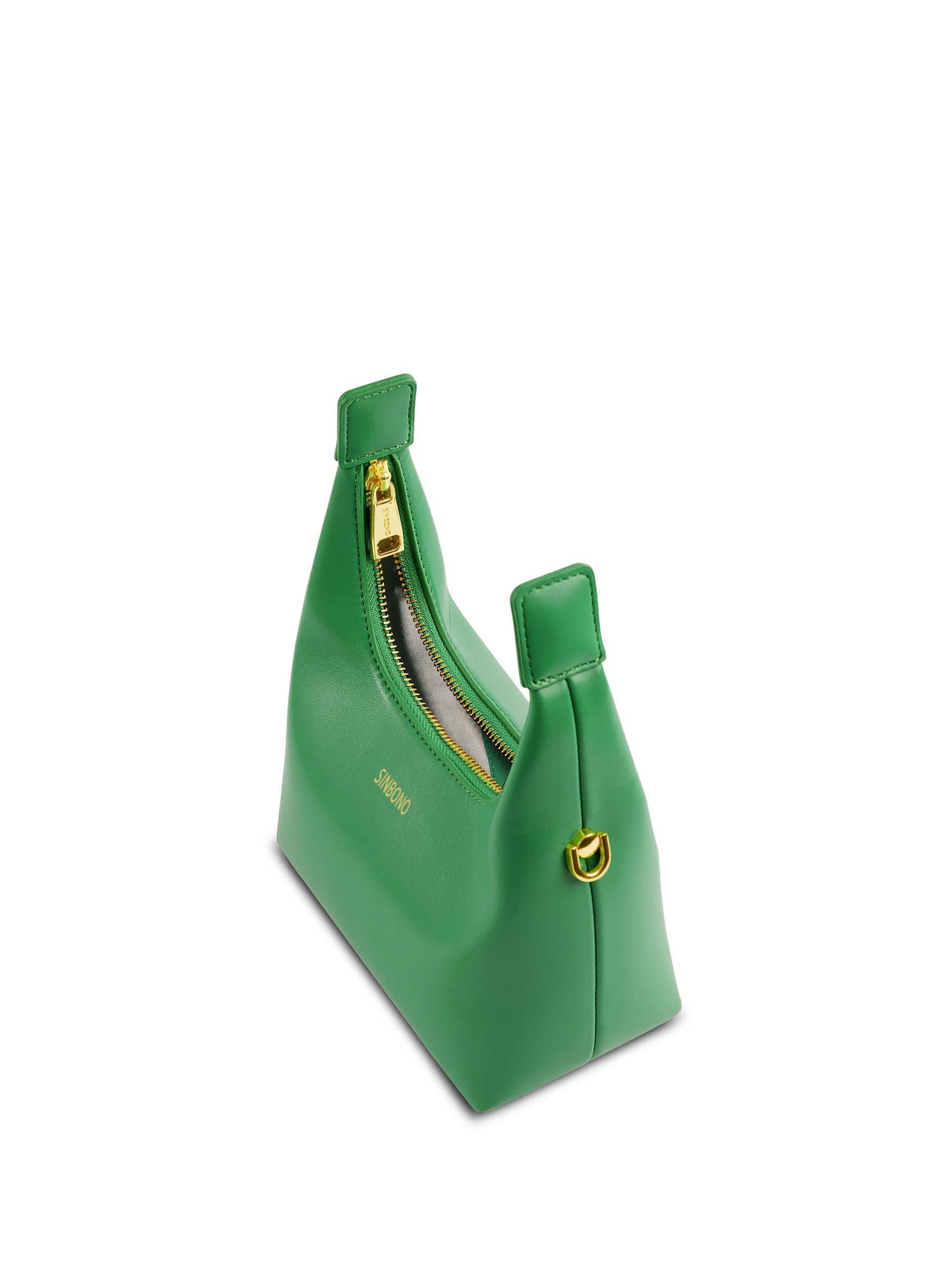 Vienna in Grass Green Vegan Leather - Top Handle Close-Up