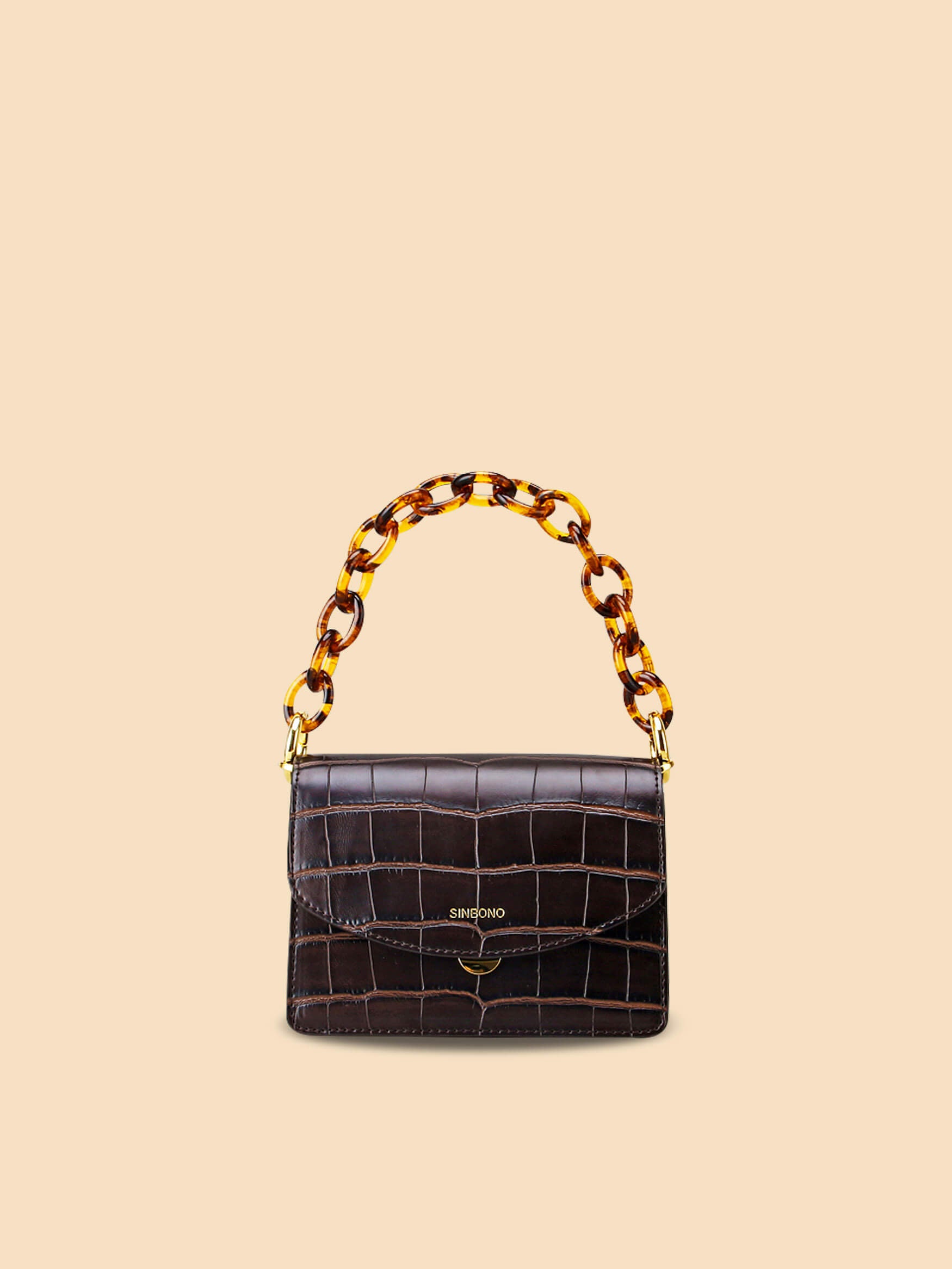 SINBONO Acrylic Chain Hand Strap Holder Vegan Handbags Amber Brown