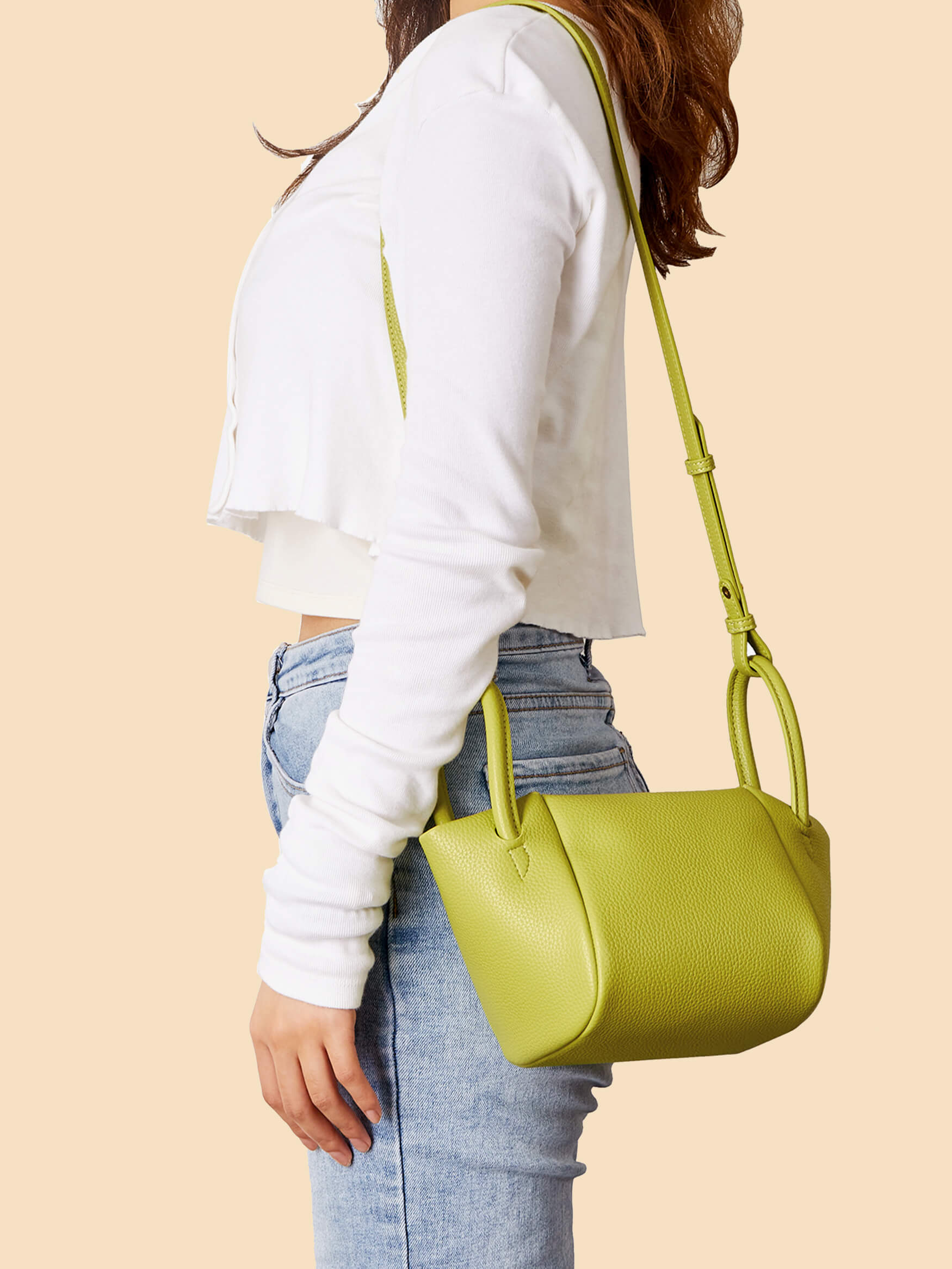 SINBONO Selena Ruched Hobo Handle Crossbody Bag Lime Green