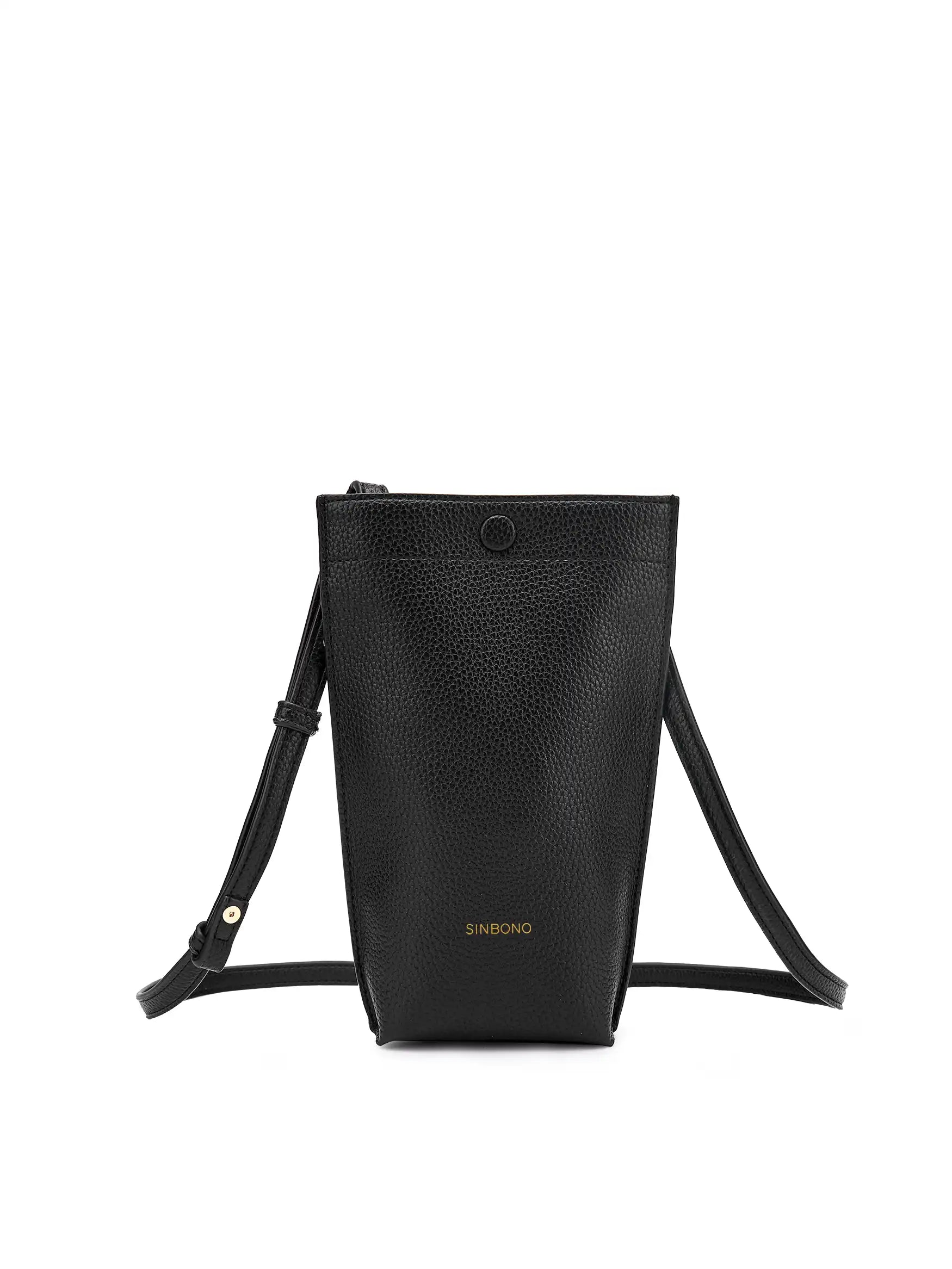 Sharla Crossbody Wallet Phone Bag in Black Vegan Leather - Front View
