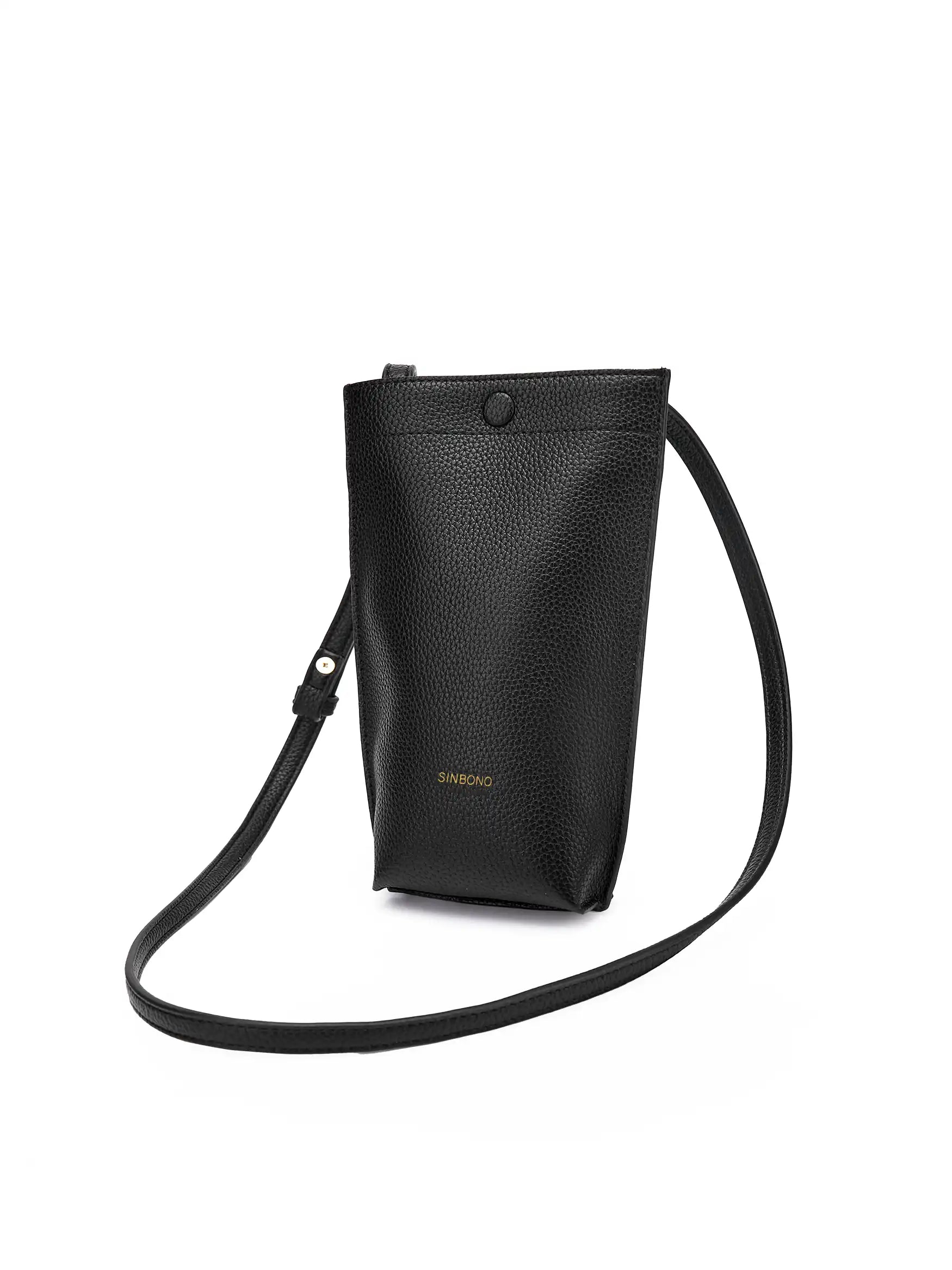 Sharla Crossbody Wallet Phone Bag in Black Vegan Leather - Side Angle