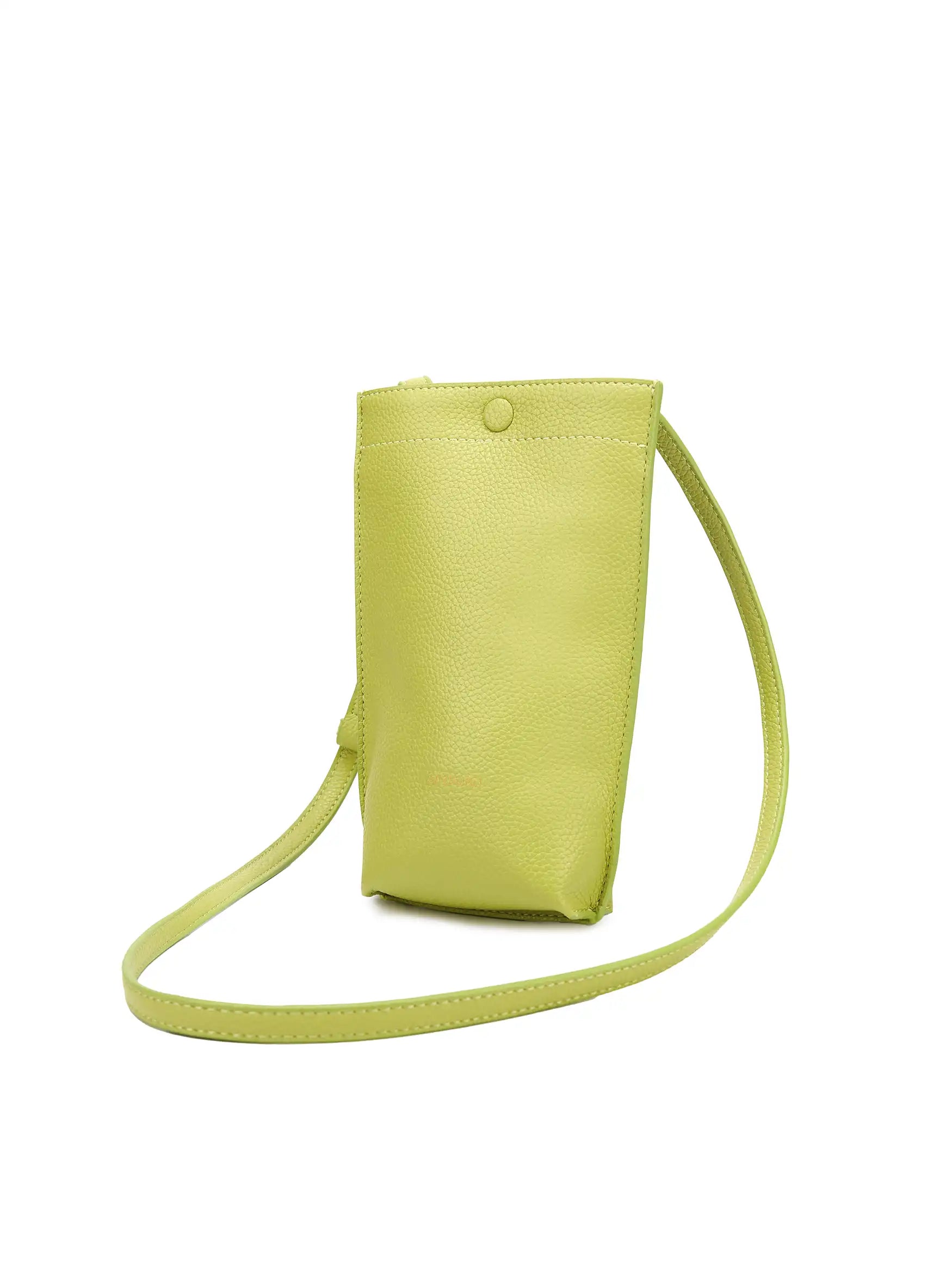 Sharla Crossbody Wallet Phone Bag in Lime Green Vegan Leather - Side Angle