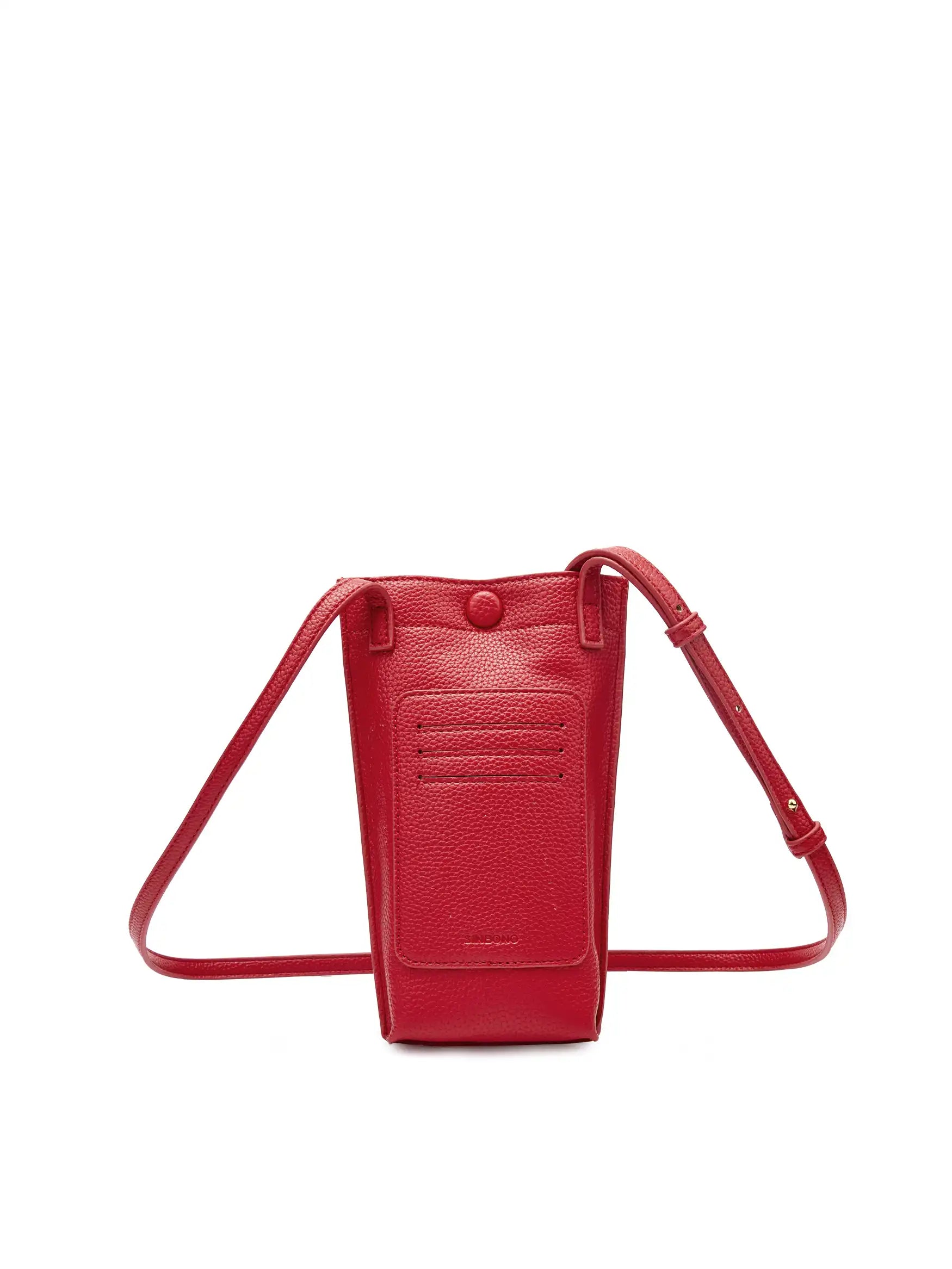 Sharla Crossbody Wallet Phone Bag in red Vegan Leather - Back View