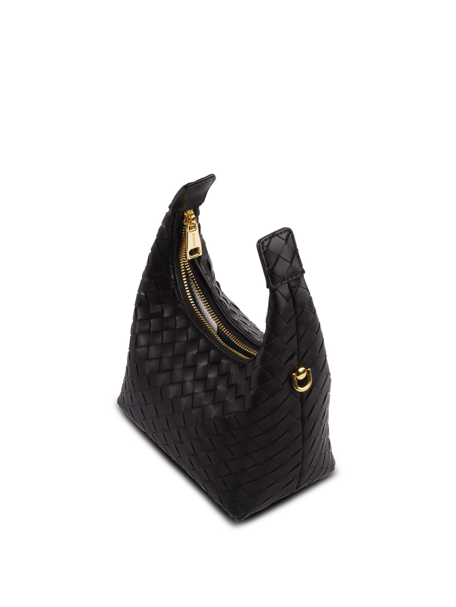 Vienna in Black Braided Vegan Leather - Top Handle Close-Up