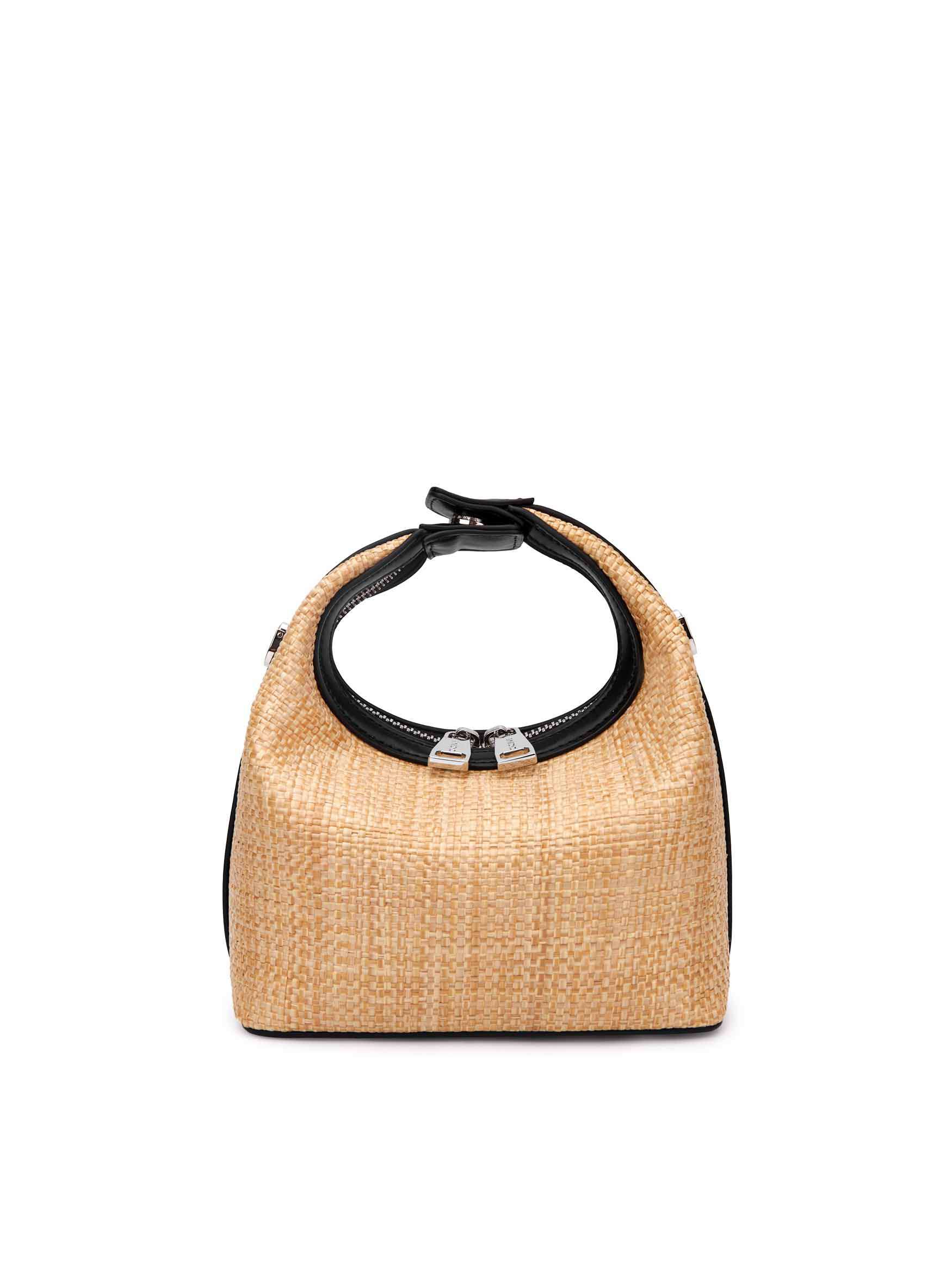 Vienna Top Handle Crossbody Bag in Black&Straw Vegan Leather - Front View