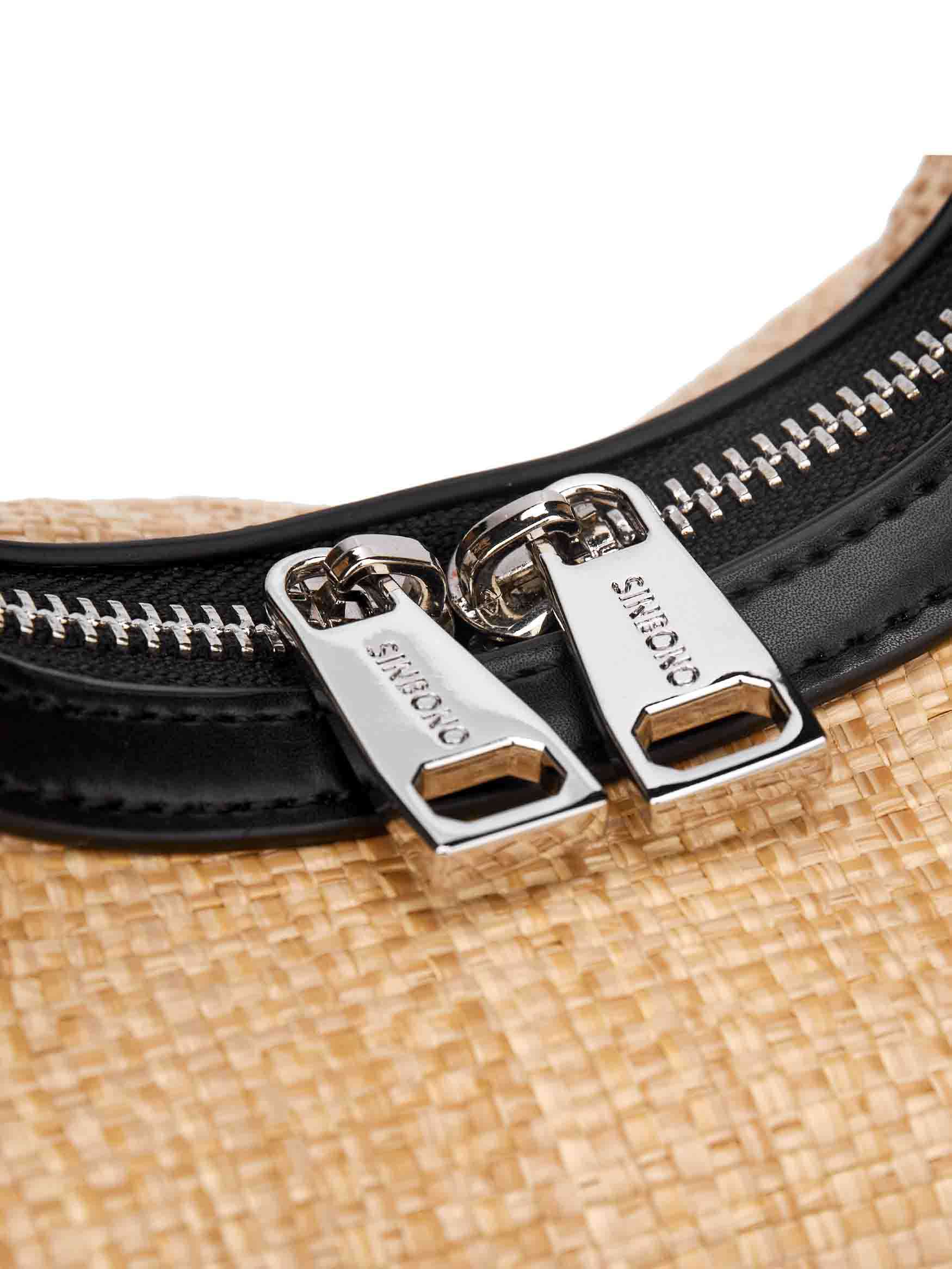 Vienna Top Handle Crossbody Bag in Black&Straw Vegan Leather - Detail