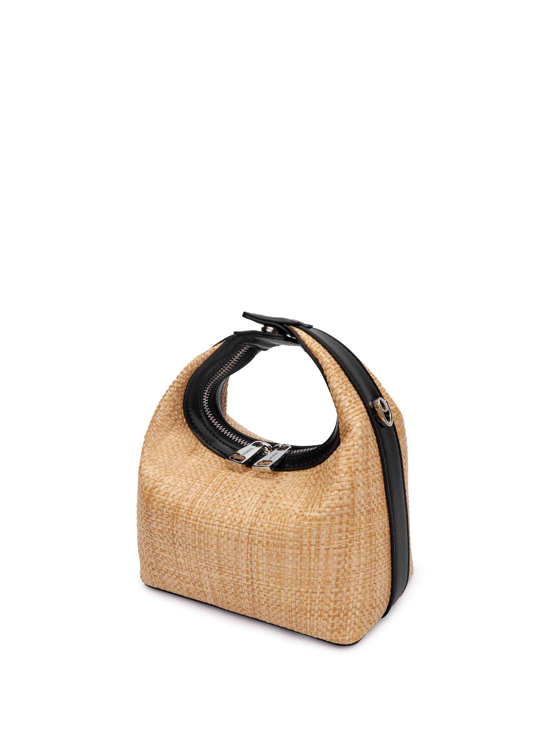 Vienna Top Handle Crossbody Bag in Black&Straw Vegan Leather - Side Angle