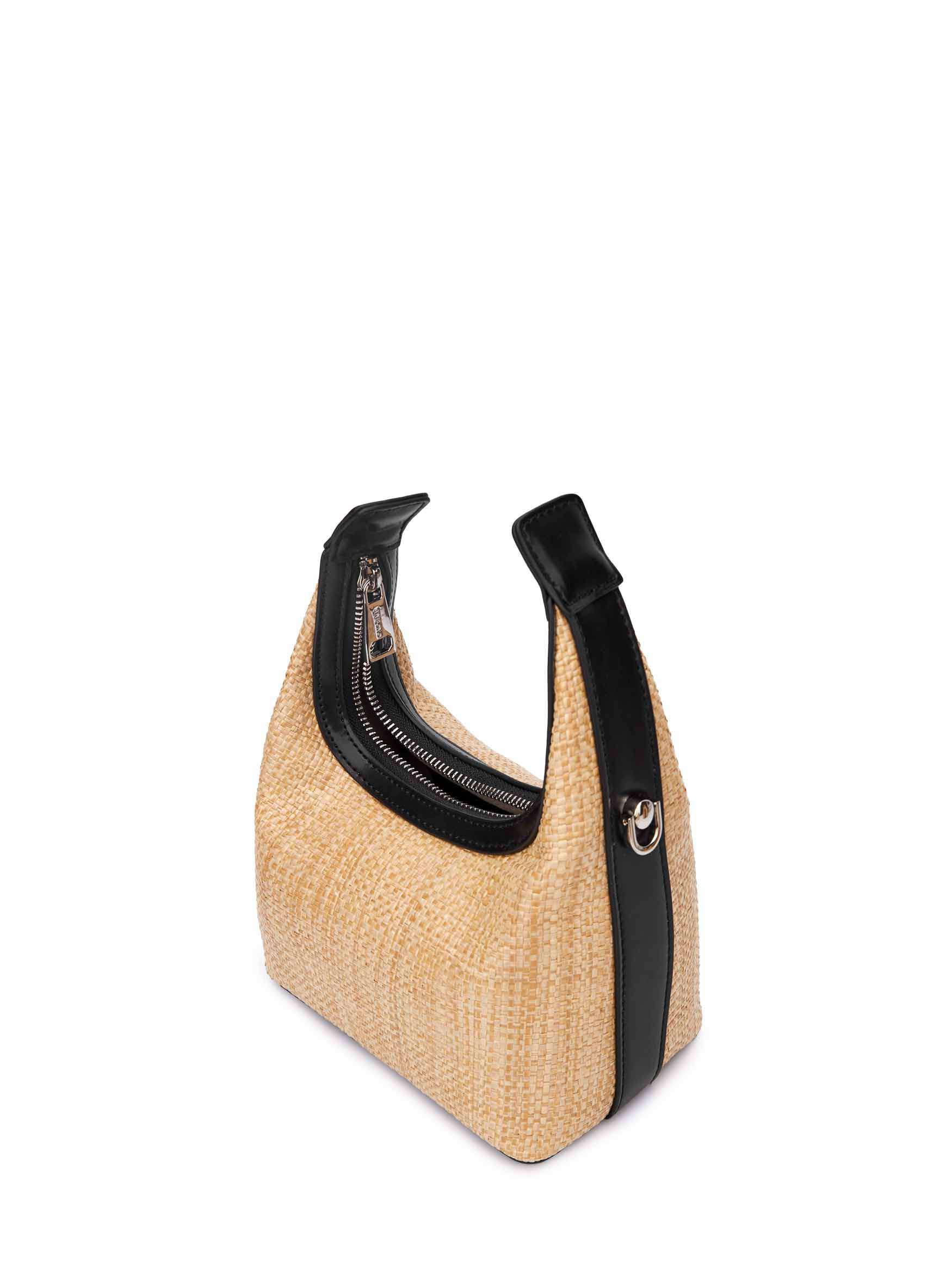 Vienna Top Handle Crossbody Bag in Black&Straw Vegan Leather - Side Hook