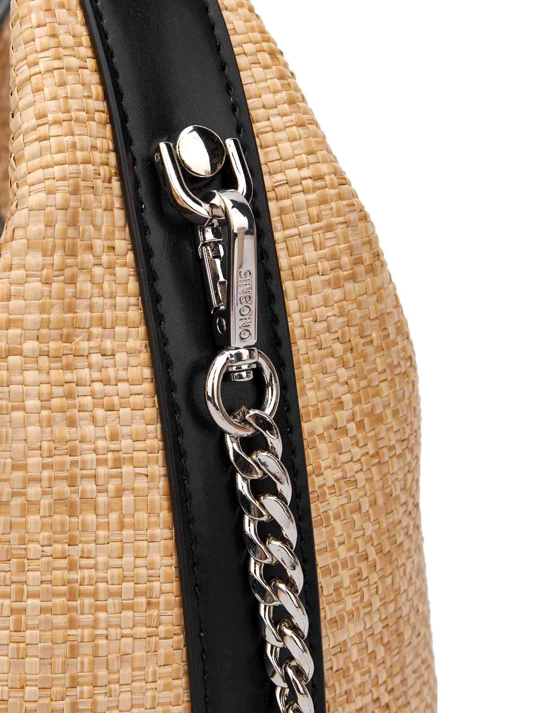 Vienna Top Handle Crossbody Bag in Black&Straw Vegan Leather - Side Hook
