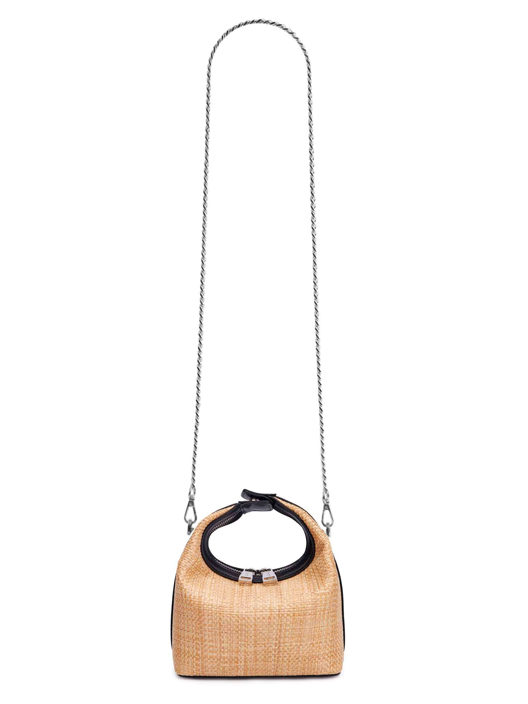 Vienna Top Handle Crossbody Bag in Black&Straw Vegan Leather - With chain