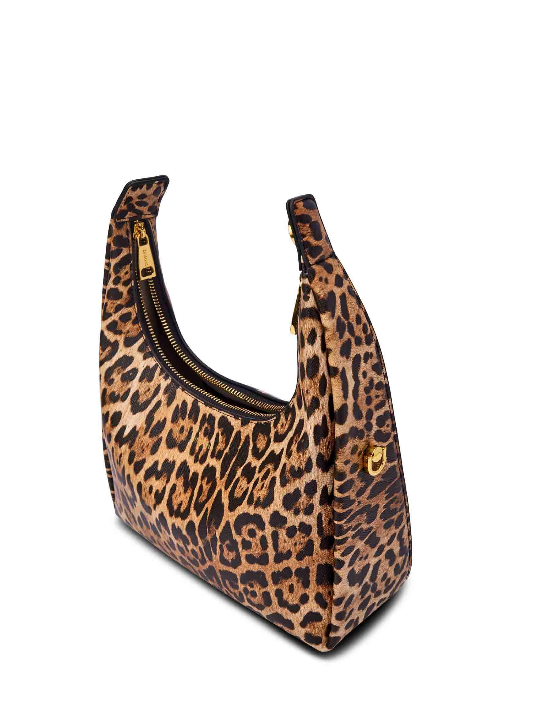Vienna Top Handle Crossbody Bag in Brown leopard print Vegan Leather - Top Handle Close-Up