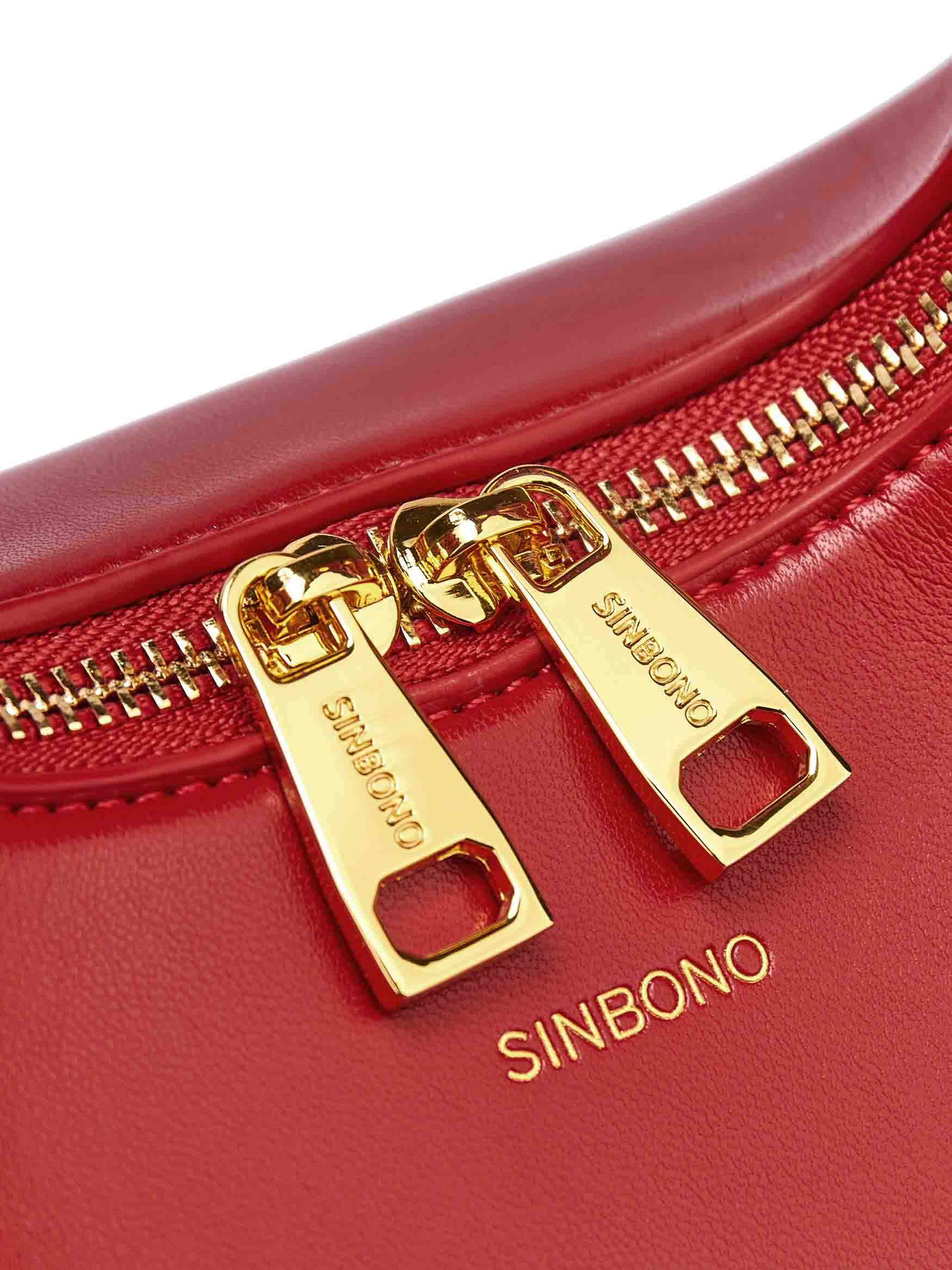 Vienna Top Handle Crossbody Bag in Red Vegan Leather - Detail