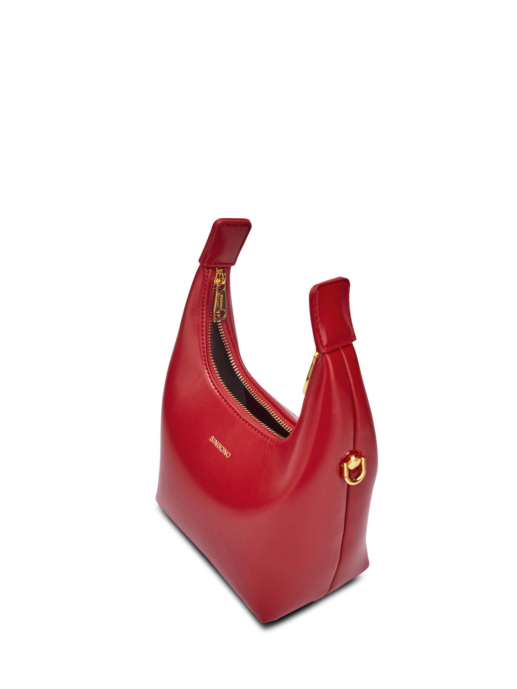 Vienna Top Handle Crossbody Bag in Red Vegan Leather - Top Handle Close-Up