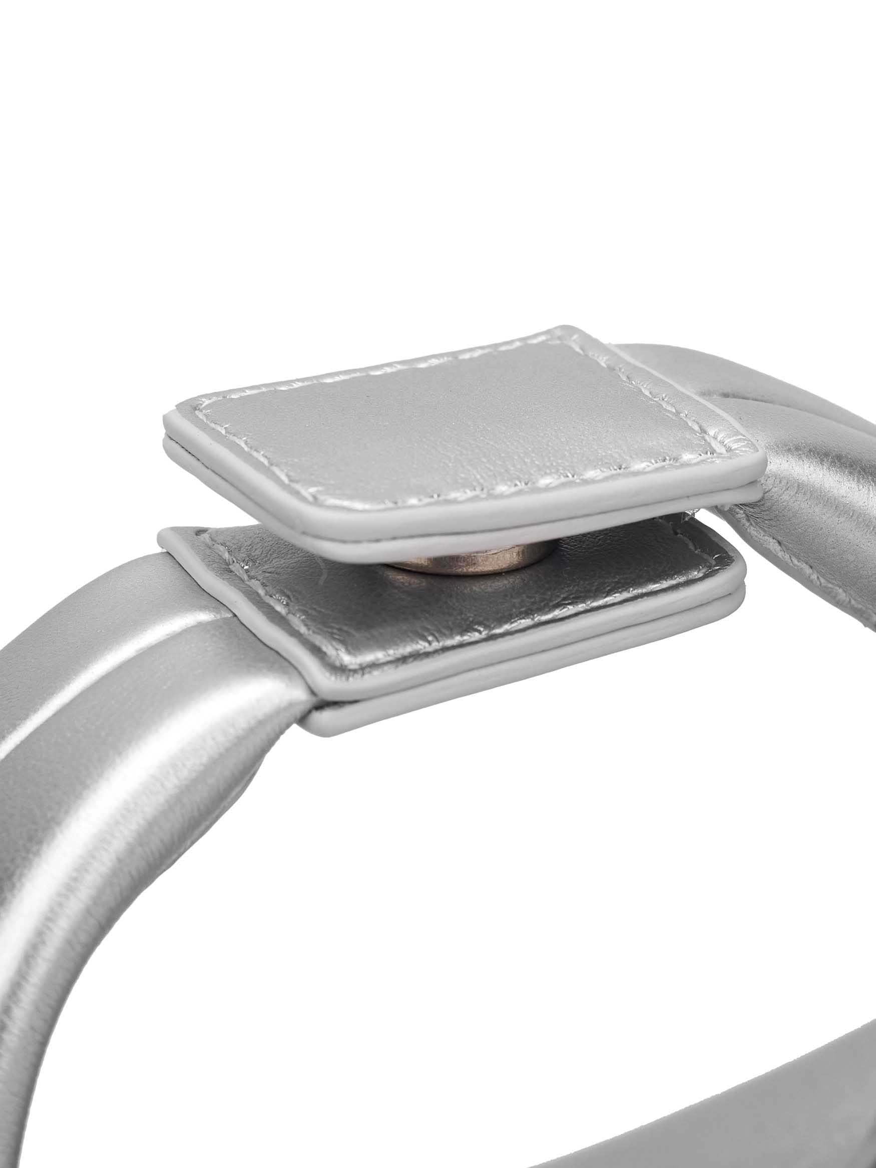 Vienna Top Handle Crossbody Bag in Silver Vegan Leather - Top Handle Close-Up