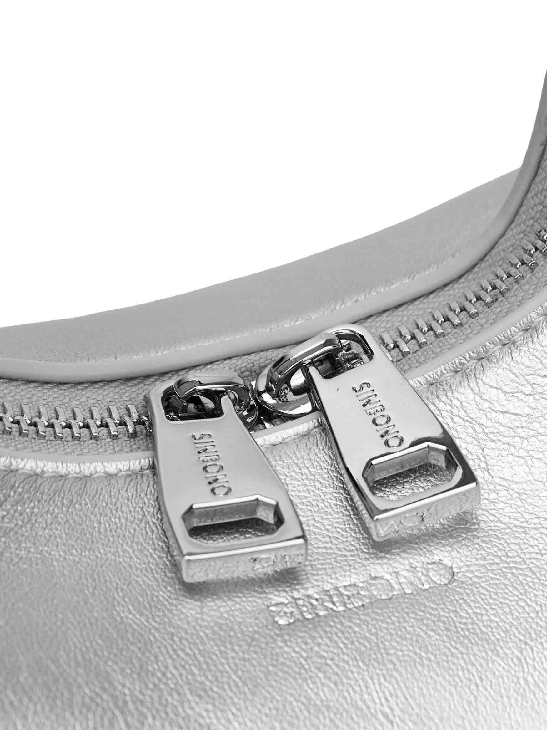 Vienna Top Handle Crossbody Bag in Silver Vegan Leather - Detail