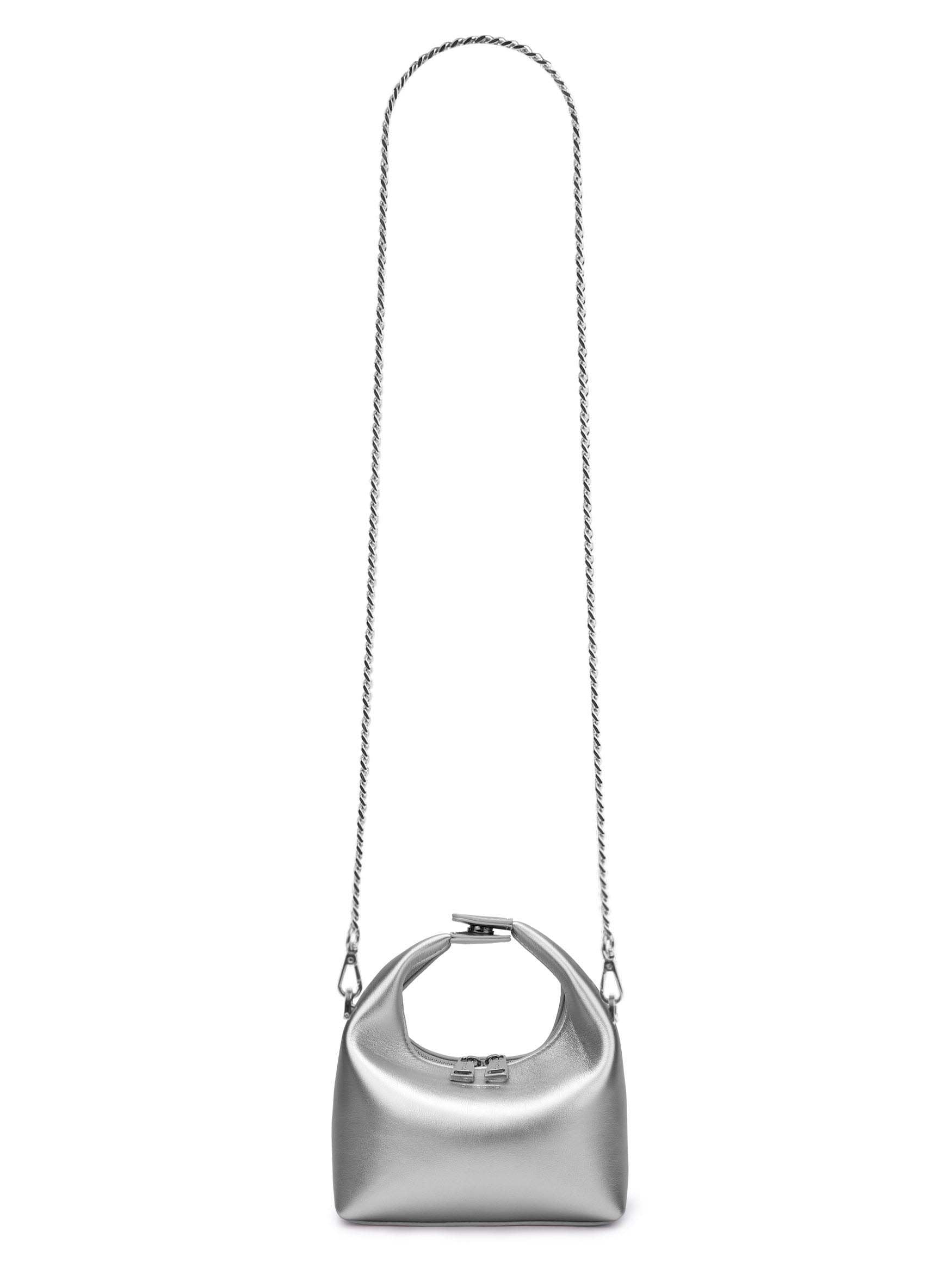 Vienna Top Handle Crossbody Bag in Silver Vegan Leather - Detail
