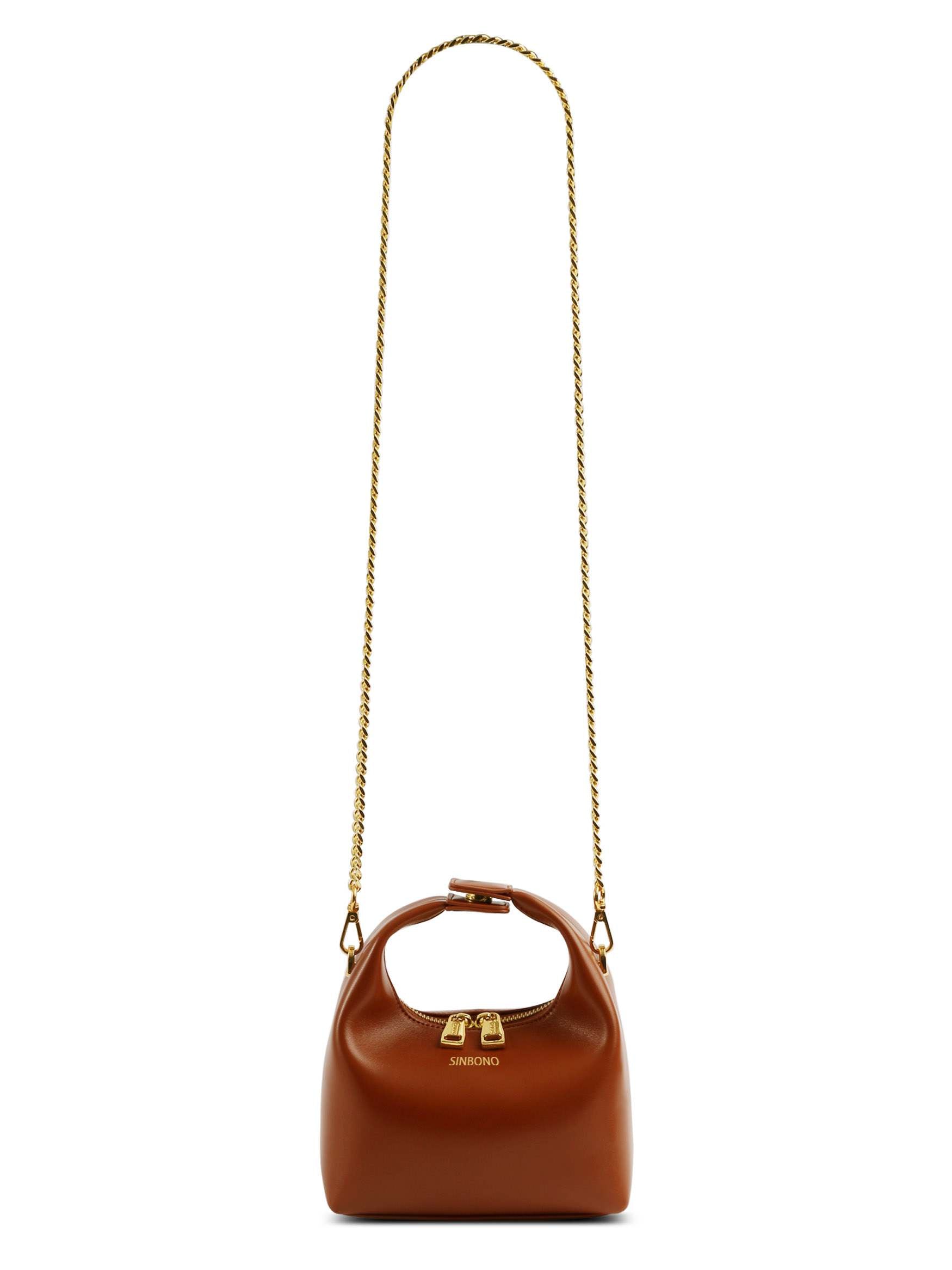Vienna in Brown Vegan Leather with chain - Front View