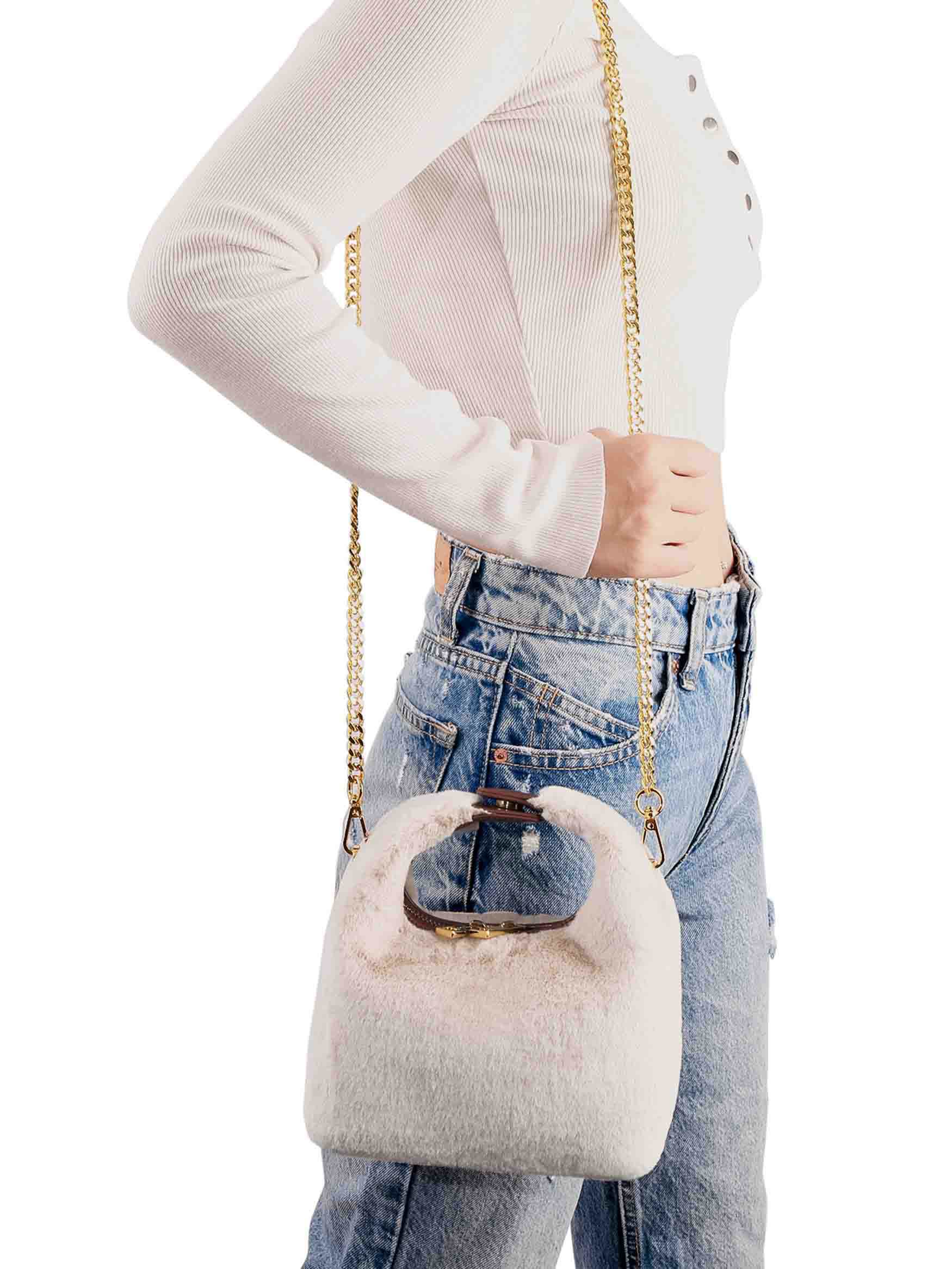 Vienna in Snow White Vegan Leather - Model Wearing on Shoulder
