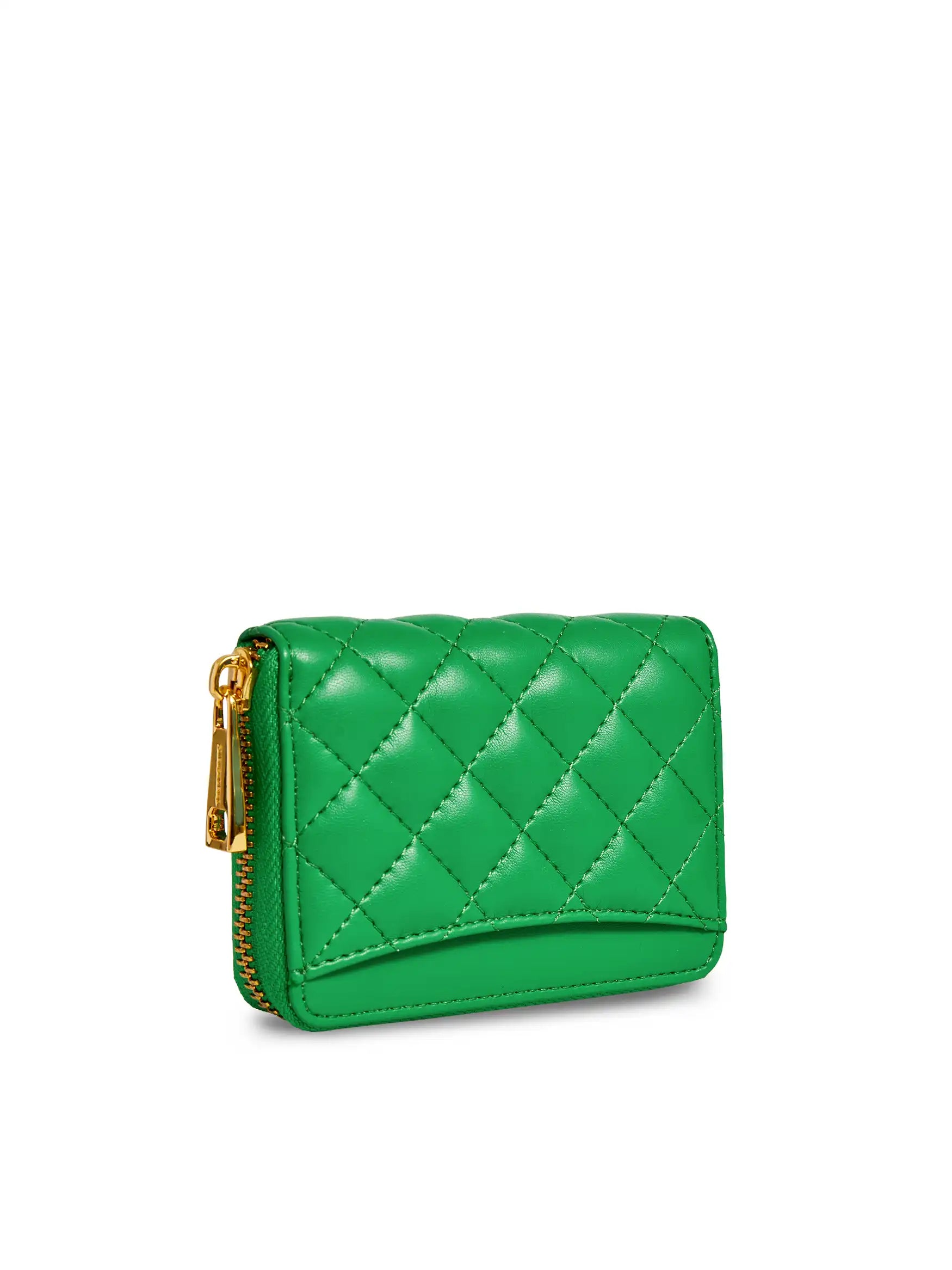 Zip Card Holder in Grass Green Vegan Leather - Detail