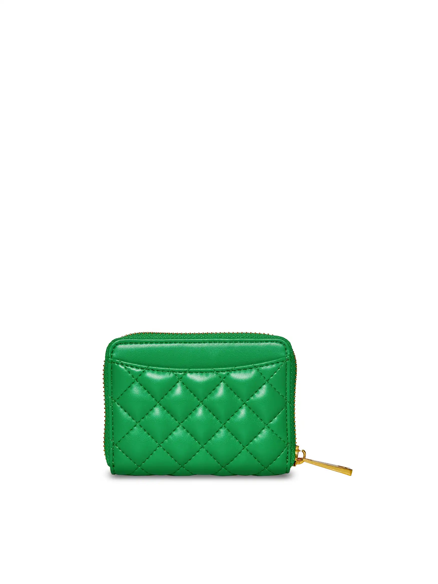 Zip Card Holder in Grass Green Vegan Leather - Front View