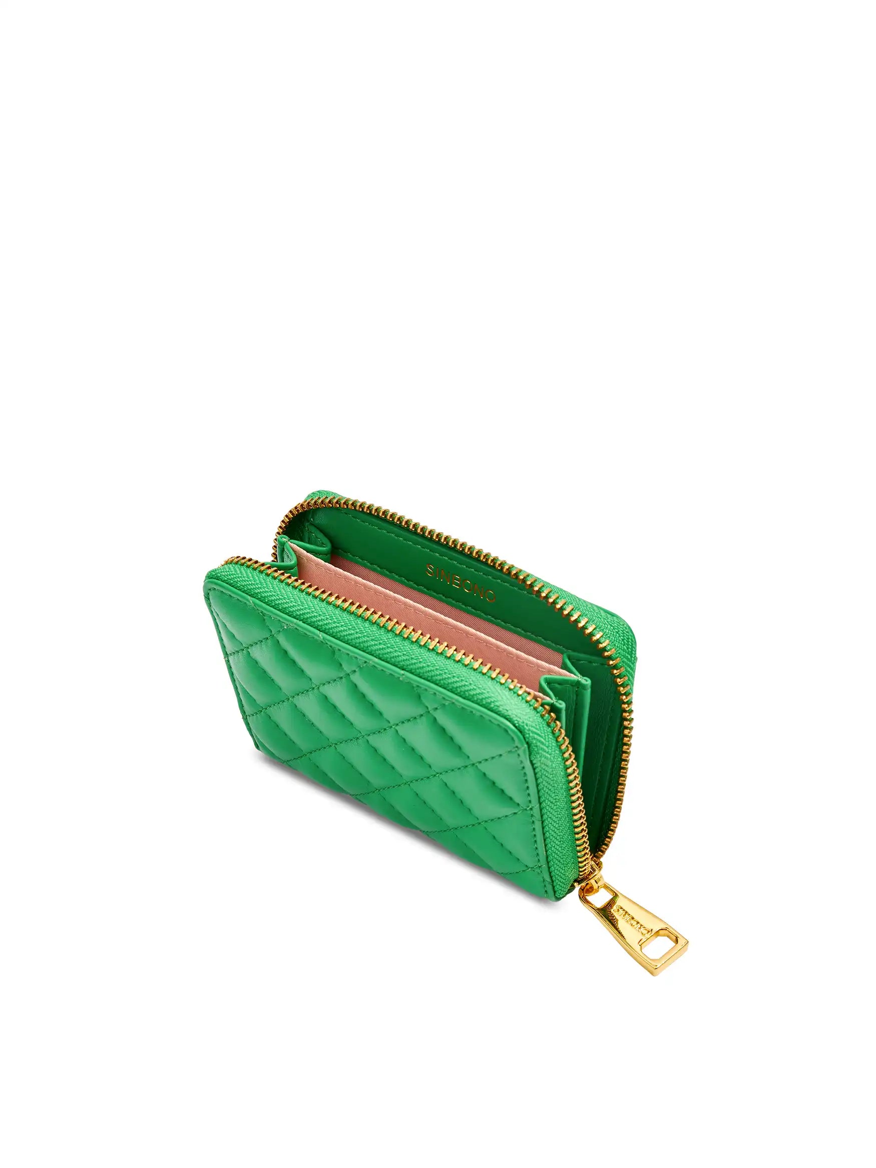 Zip Card Holder in Grass Green Vegan Leather - Inside View