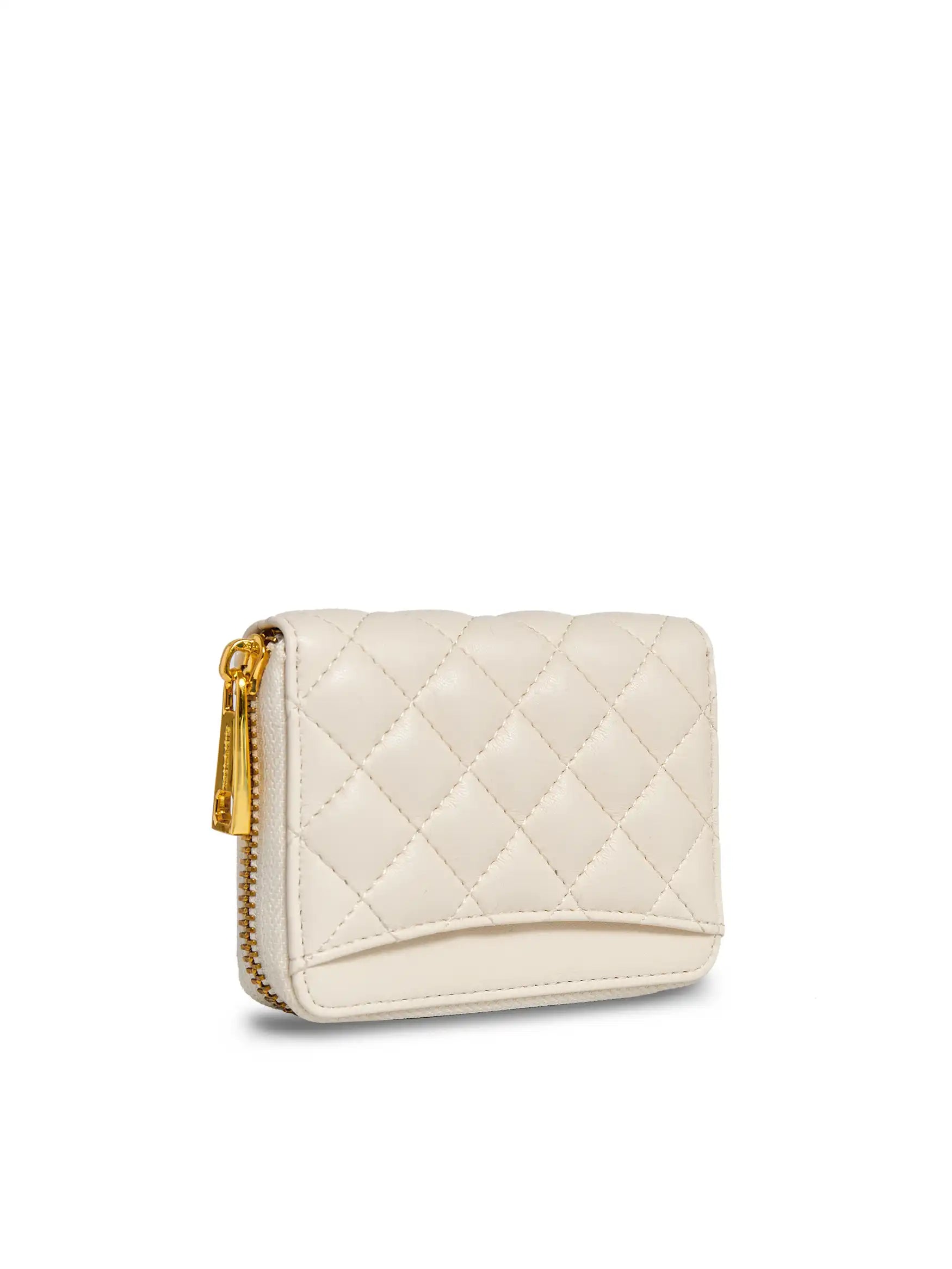 Zip Card Holder in Ivory Vegan Leather - Side Hook