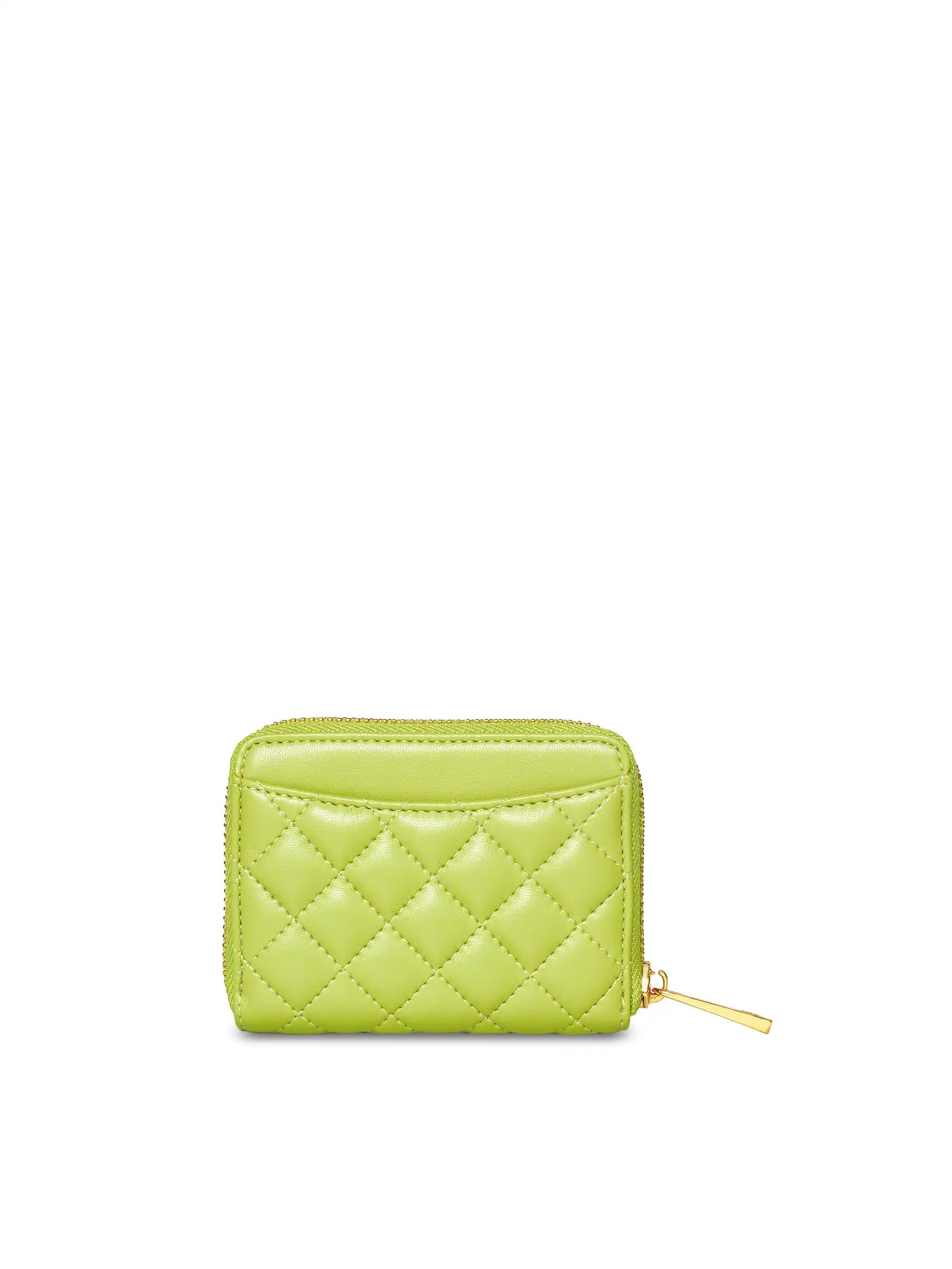 Zip Card Holder in Lime Green Vegan Leather - Front View