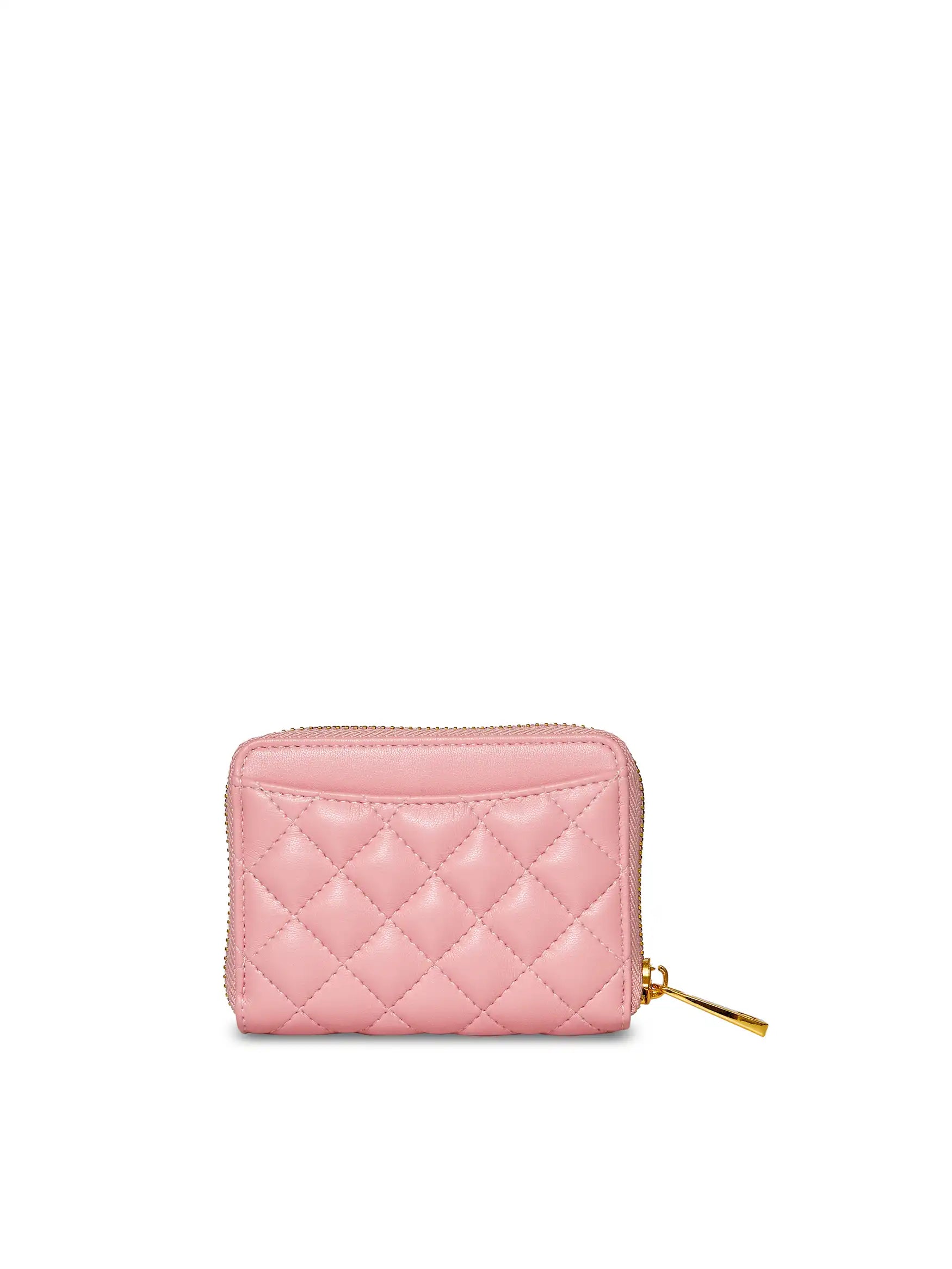 Zip Card Holder in Pink Vegan Leather - Front View