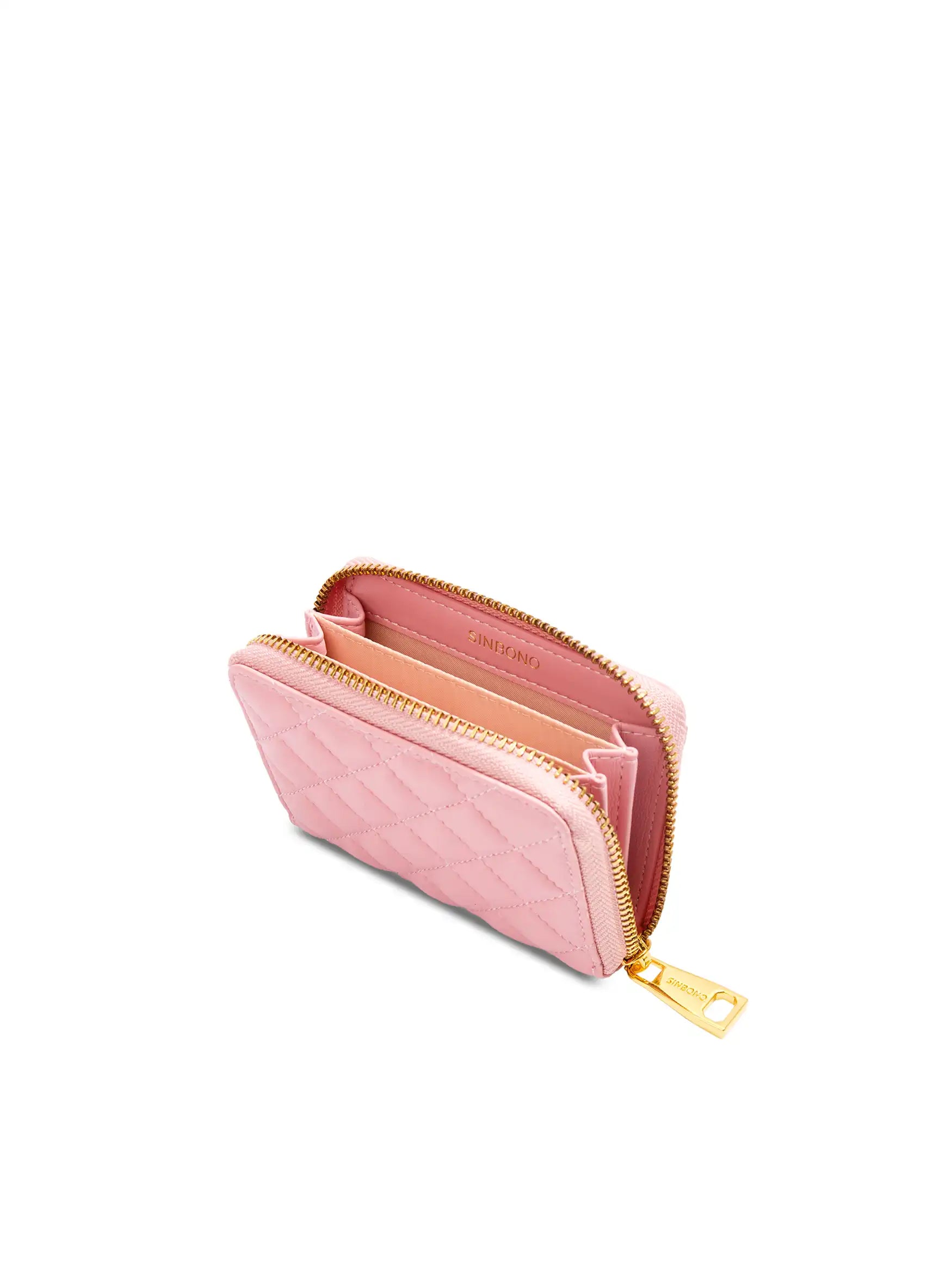 Zip Card Holder in Pink Vegan Leather - Inside View