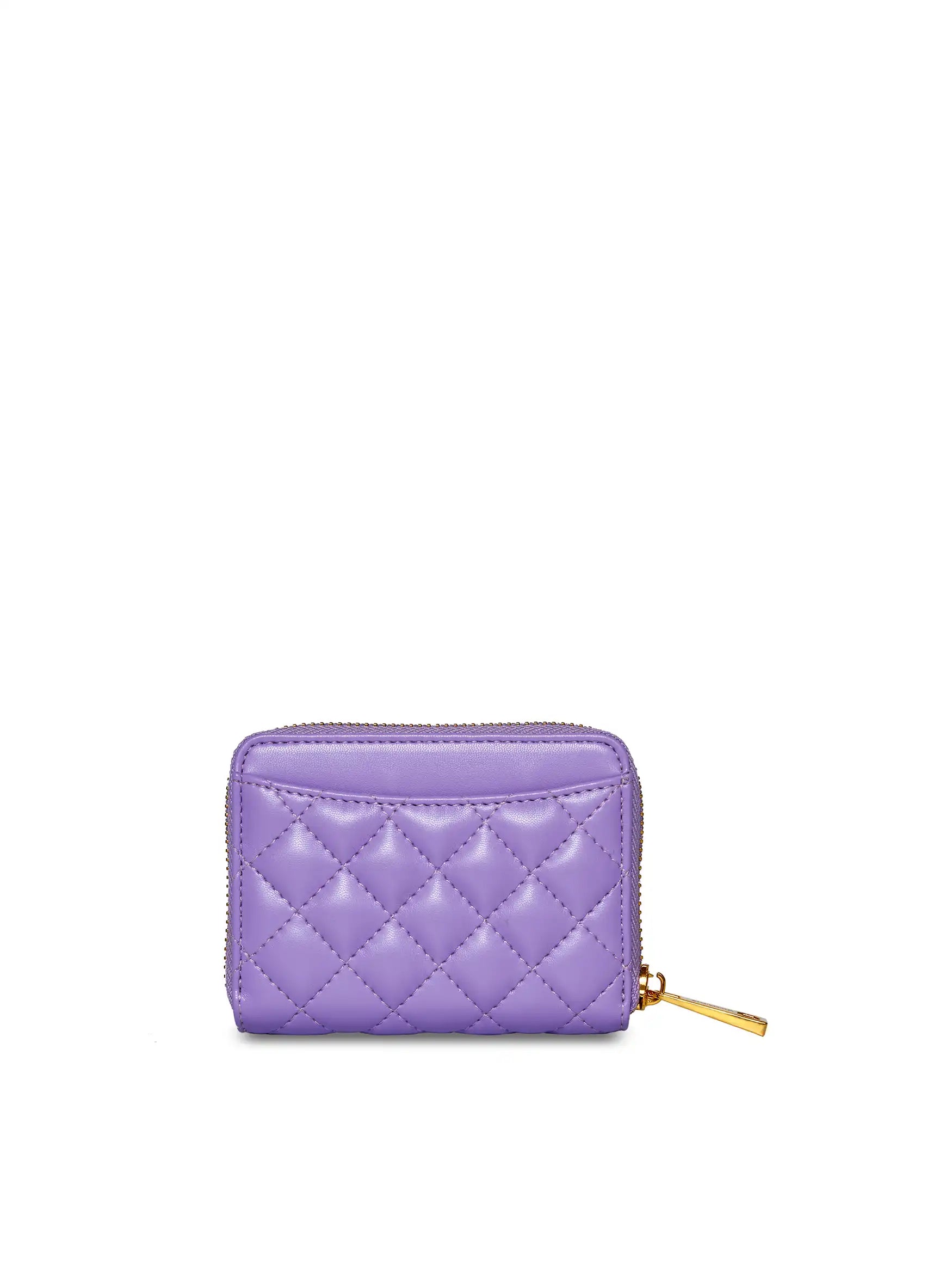 Zip Card Holder in Purple Vegan Leather - Front View