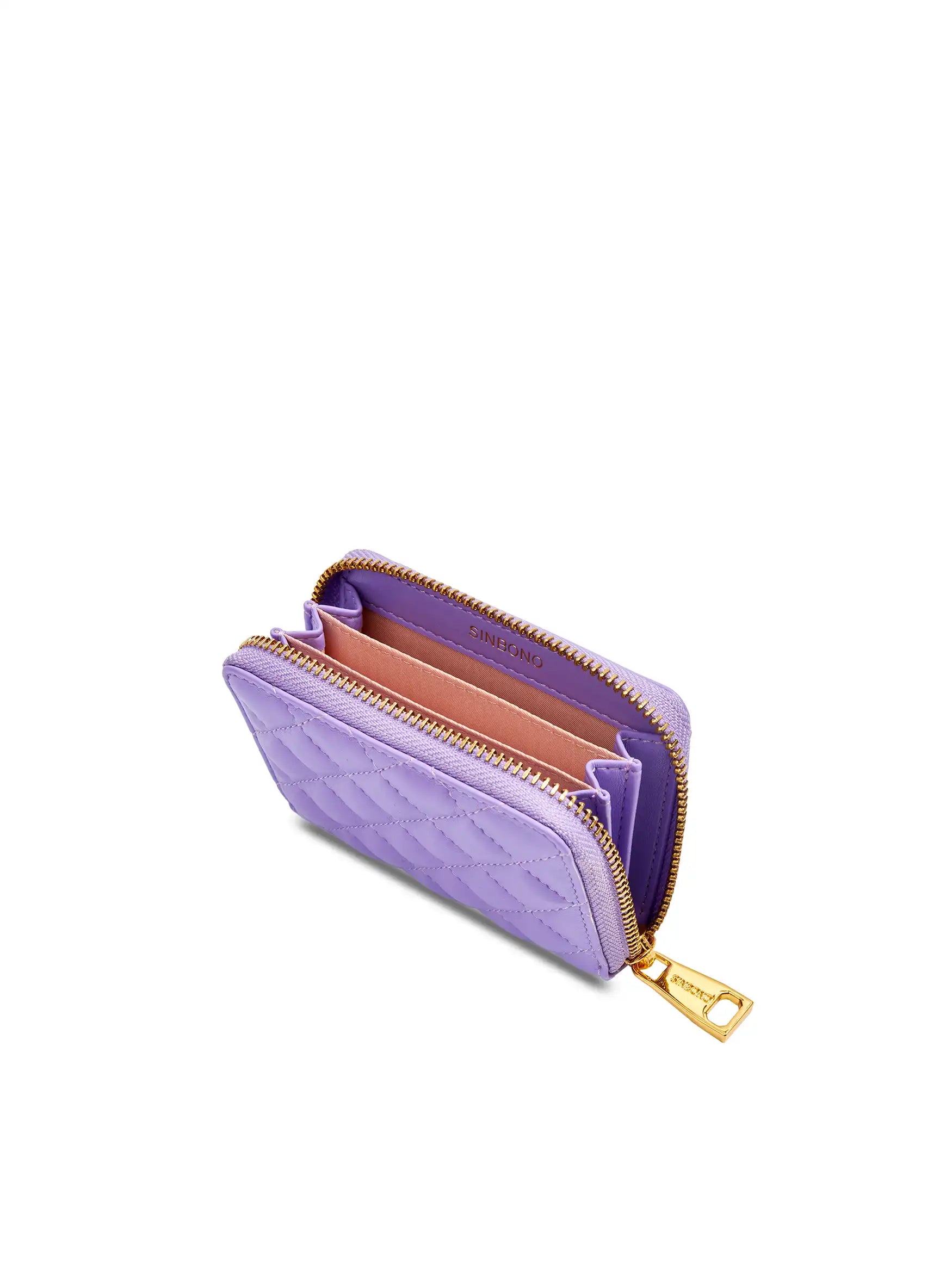 Zip Card Holder in Purple Vegan Leather - Inside View