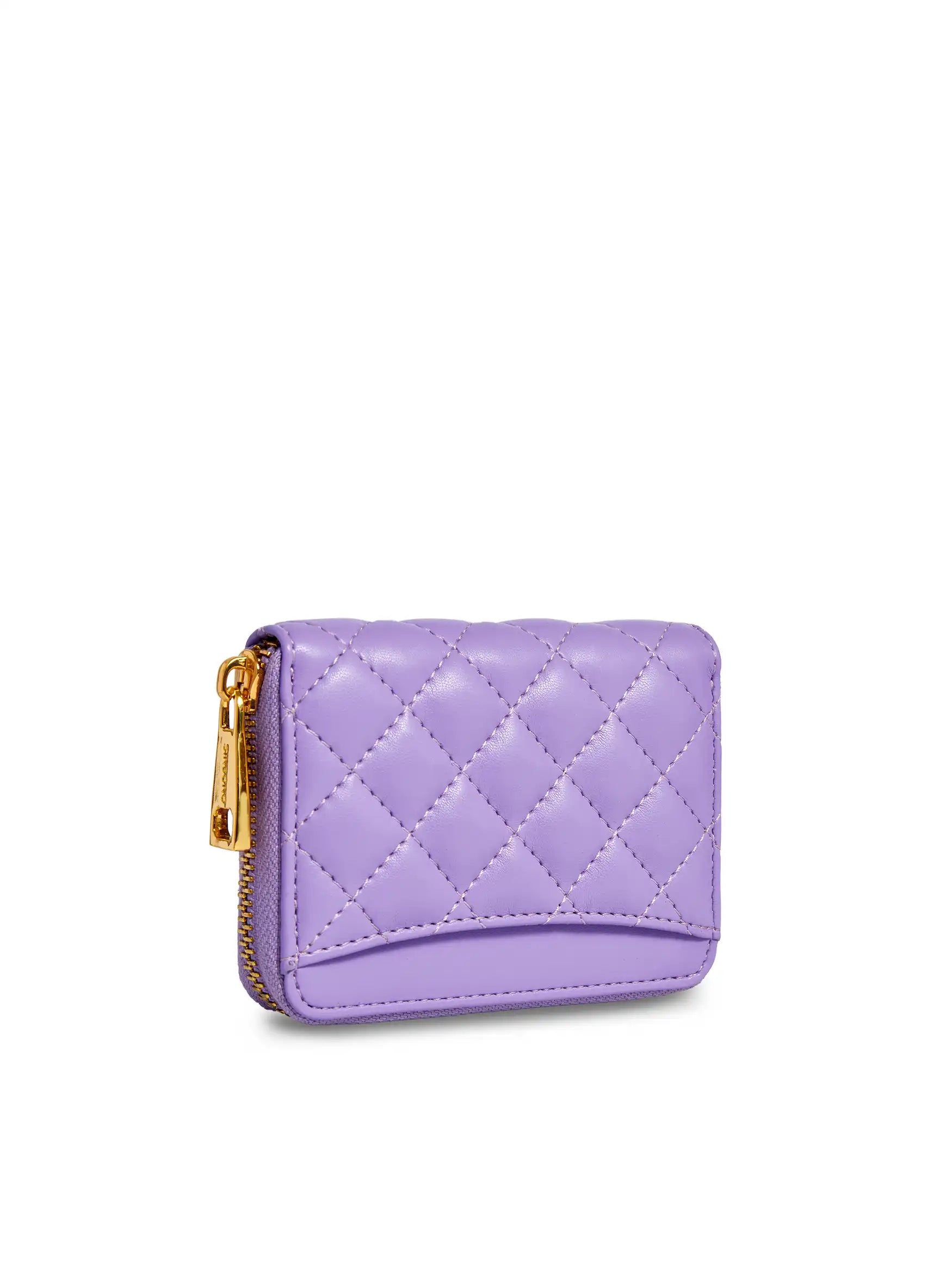 Zip Card Holder in Purple Vegan Leather - Side Angle