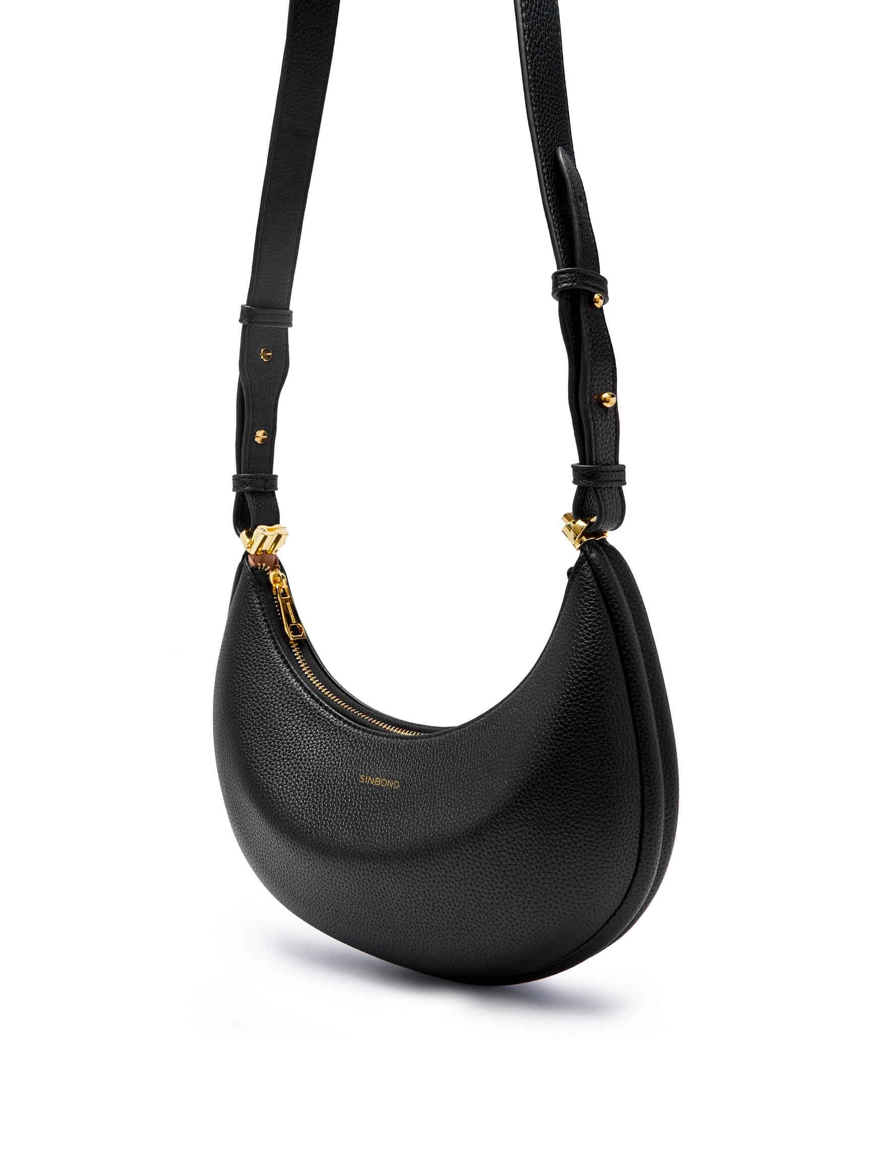Zoey Shoulder Crossbody Bag in Black Vegan Leather - With chain