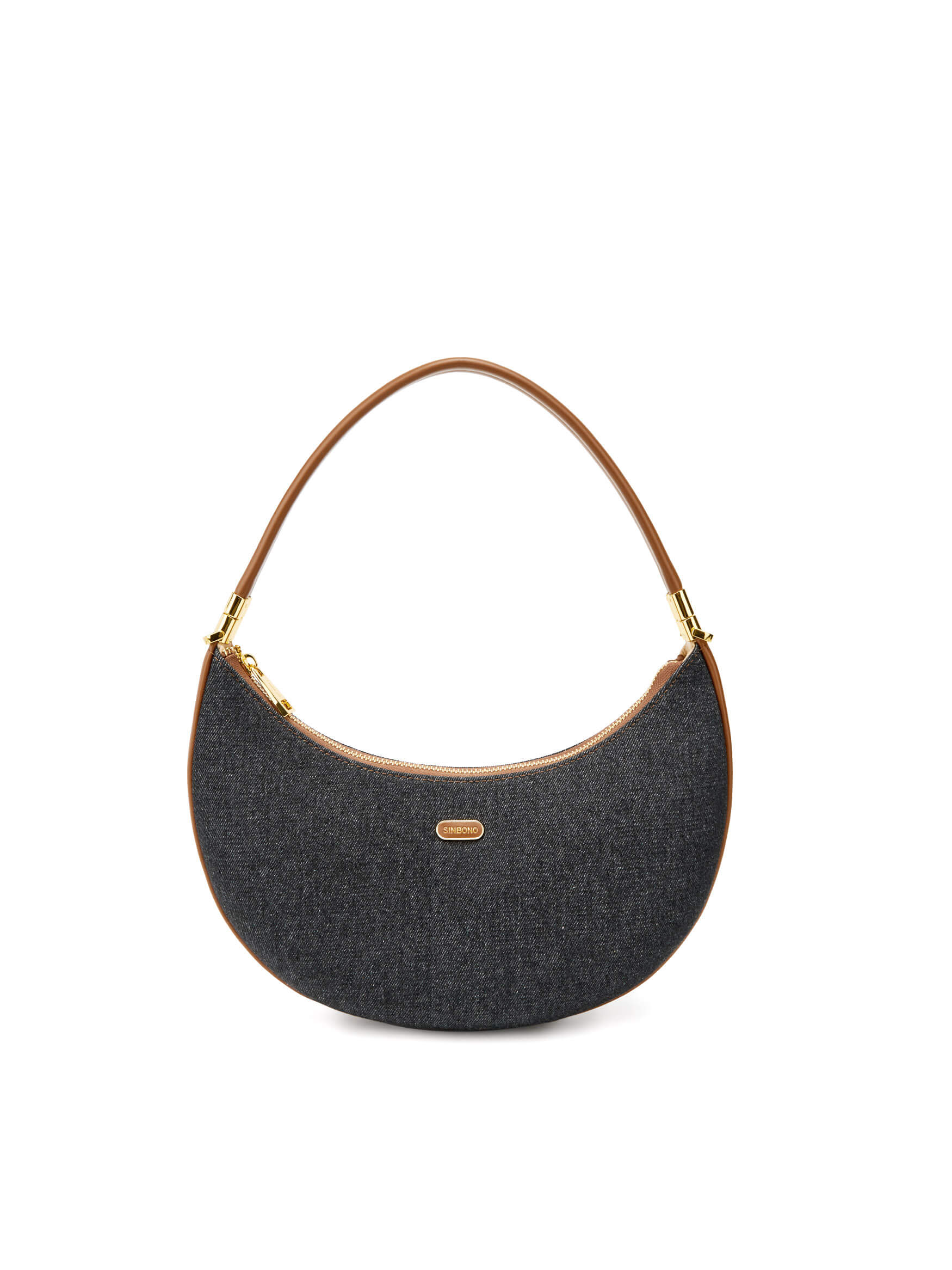 Zoey Shoulder Crossbody Bag in Black&Brown Denim texture Leather - Front View
