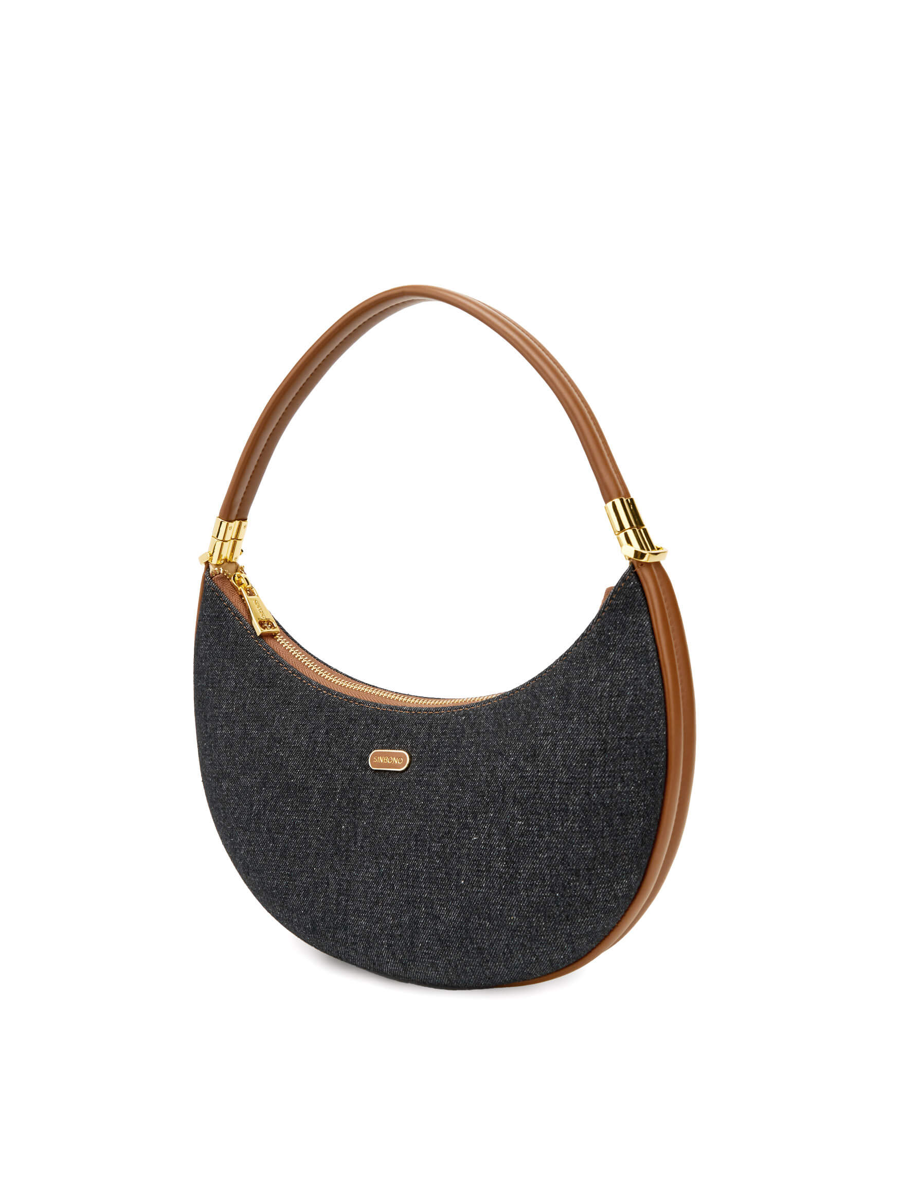 Zoey Shoulder Crossbody Bag in Black&Brown Denim texture Leather - Side Angle