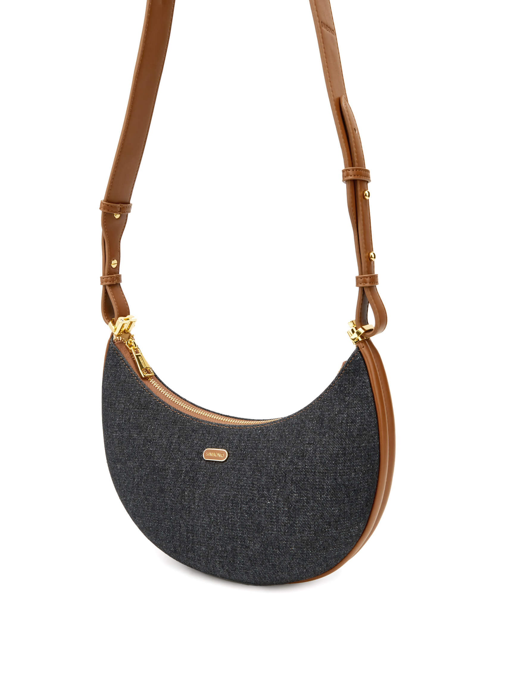 Zoey Shoulder Crossbody Bag in Black&Brown Denim texture Leather - With chain