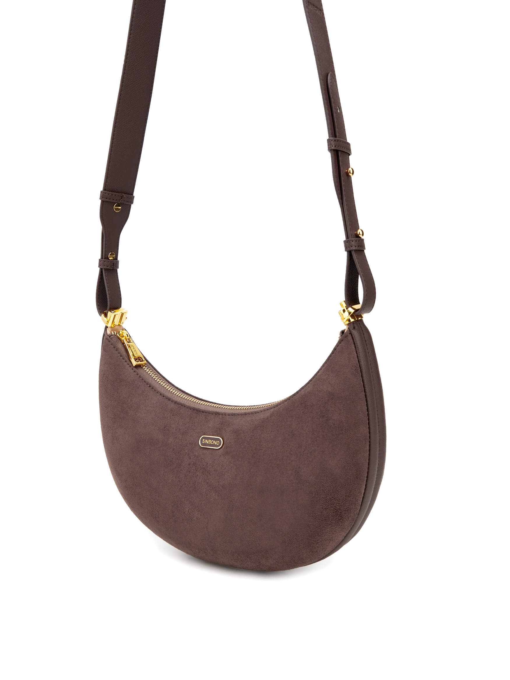 Zoey Shoulder Crossbody Bag in Dark Brown Fake Suede Denim texture Leather - With chain