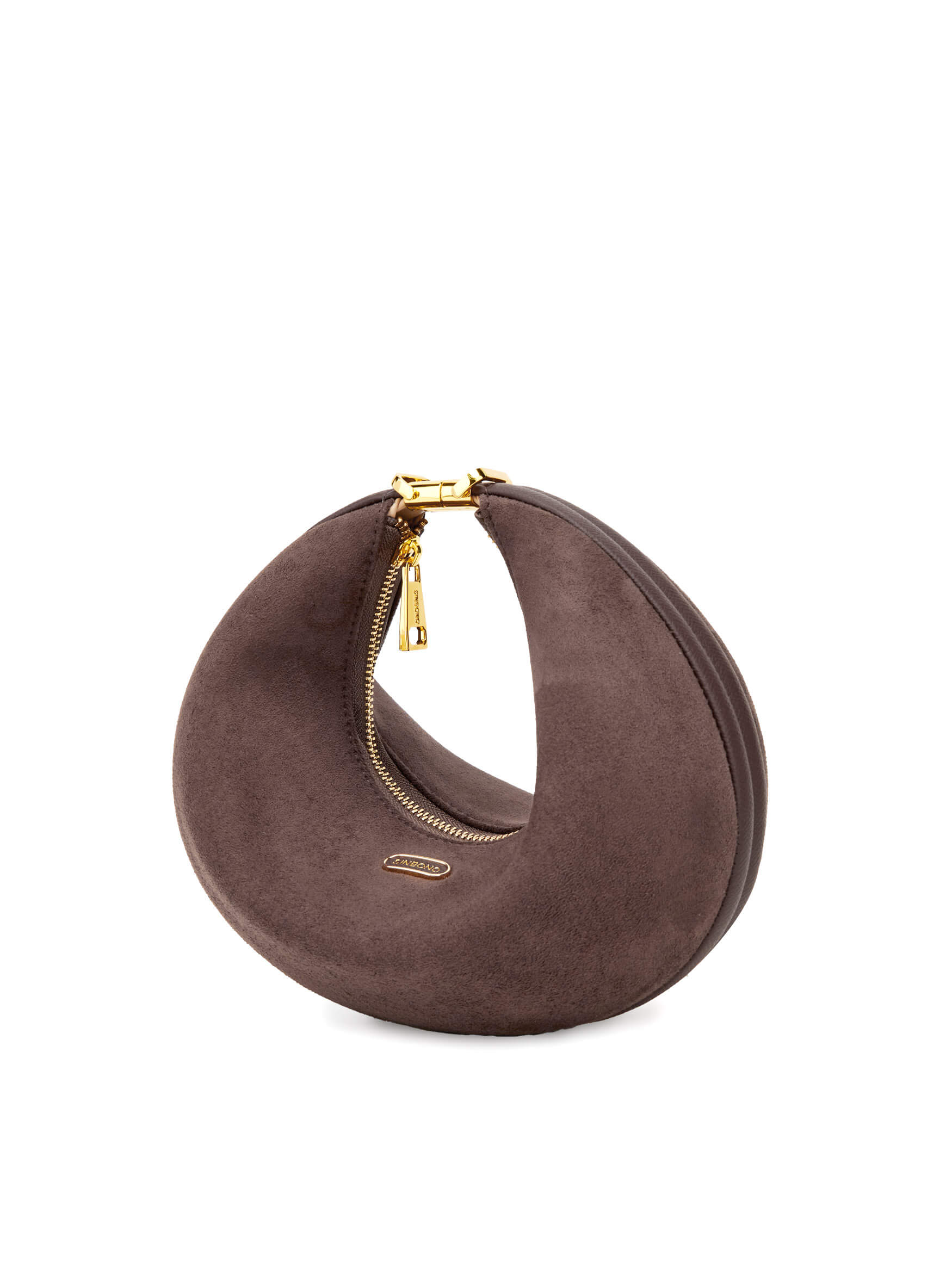 Zoey Shoulder Crossbody Bag in Dark Brown Fake Suede Denim texture Leather - Front View
