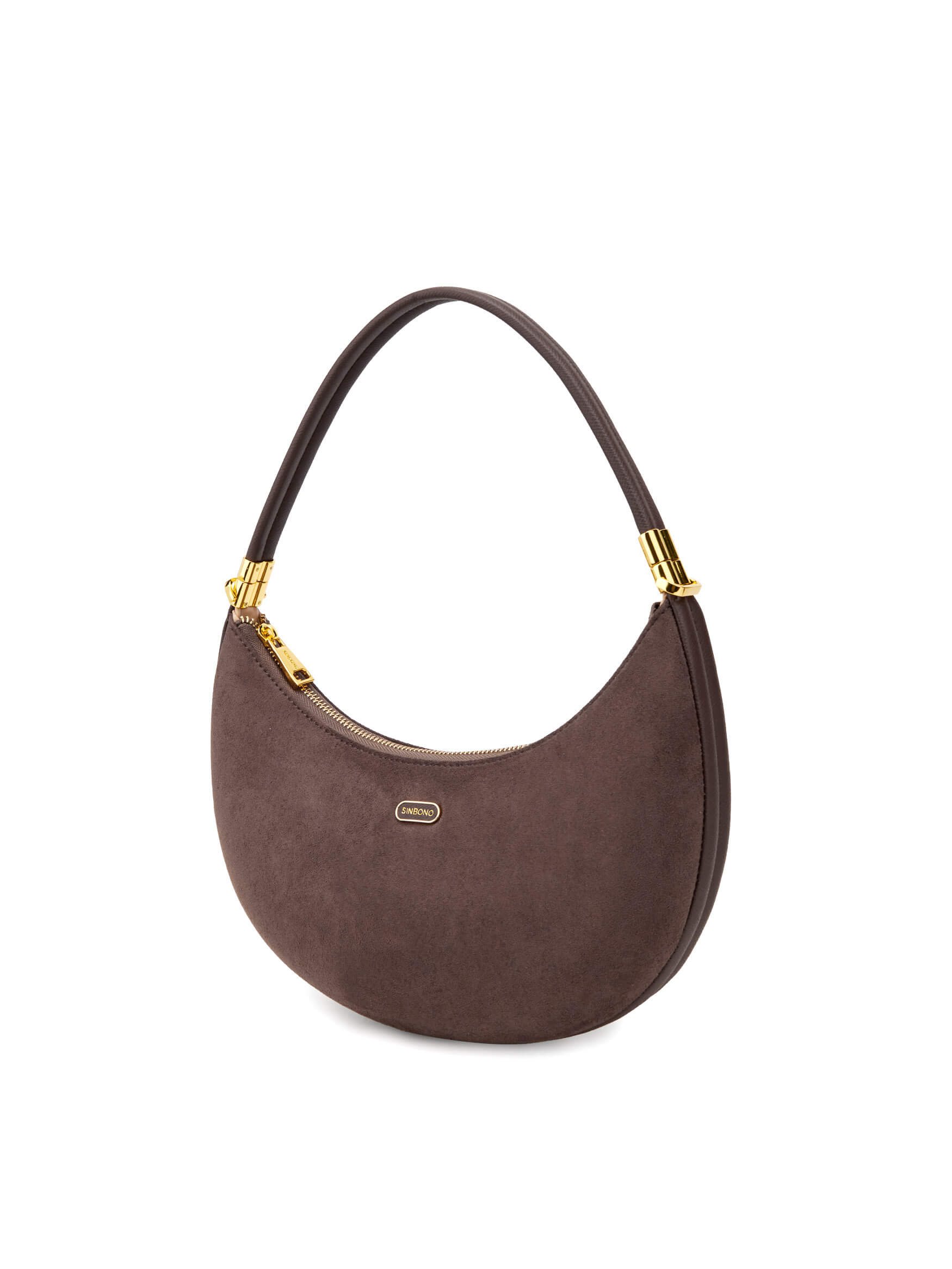 Zoey Shoulder Crossbody Bag in Dark Brown Fake Suede Denim texture Leather - Side Angle