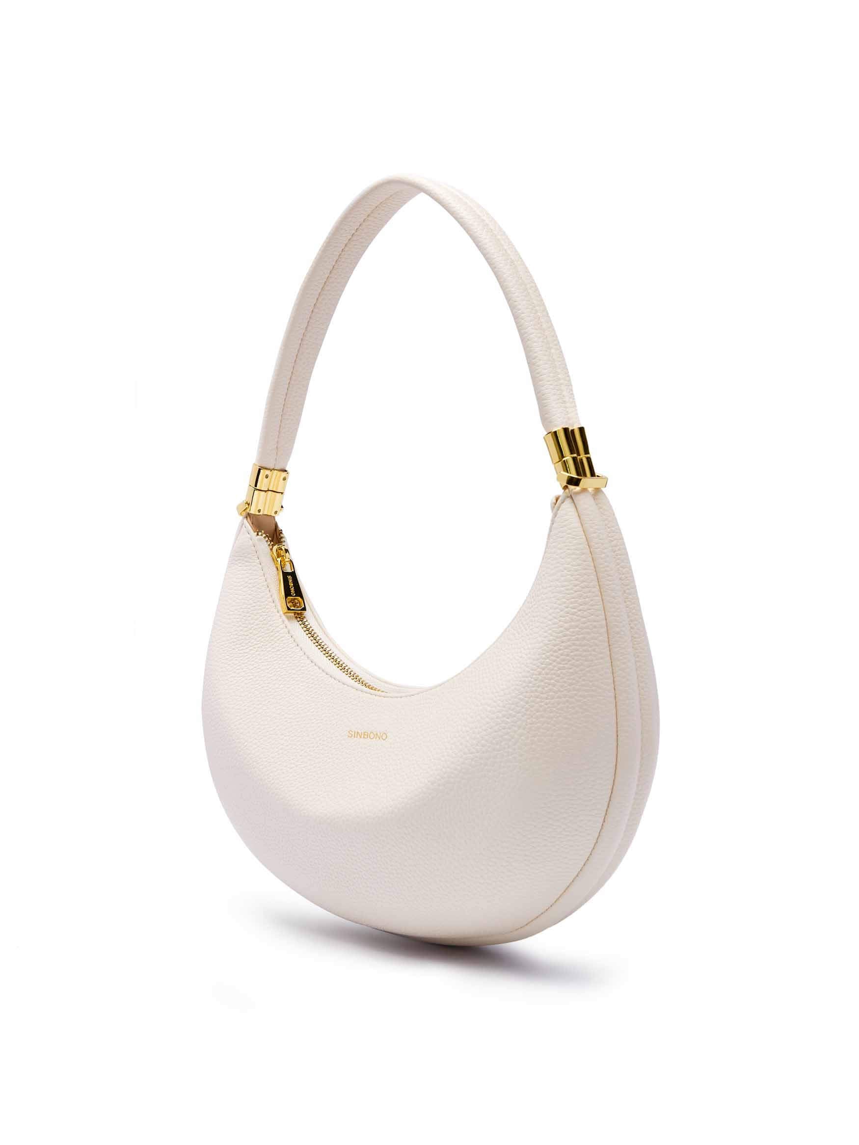 Zoey Shoulder Crossbody Bag in Ivory Vegan Leather - Side Angle