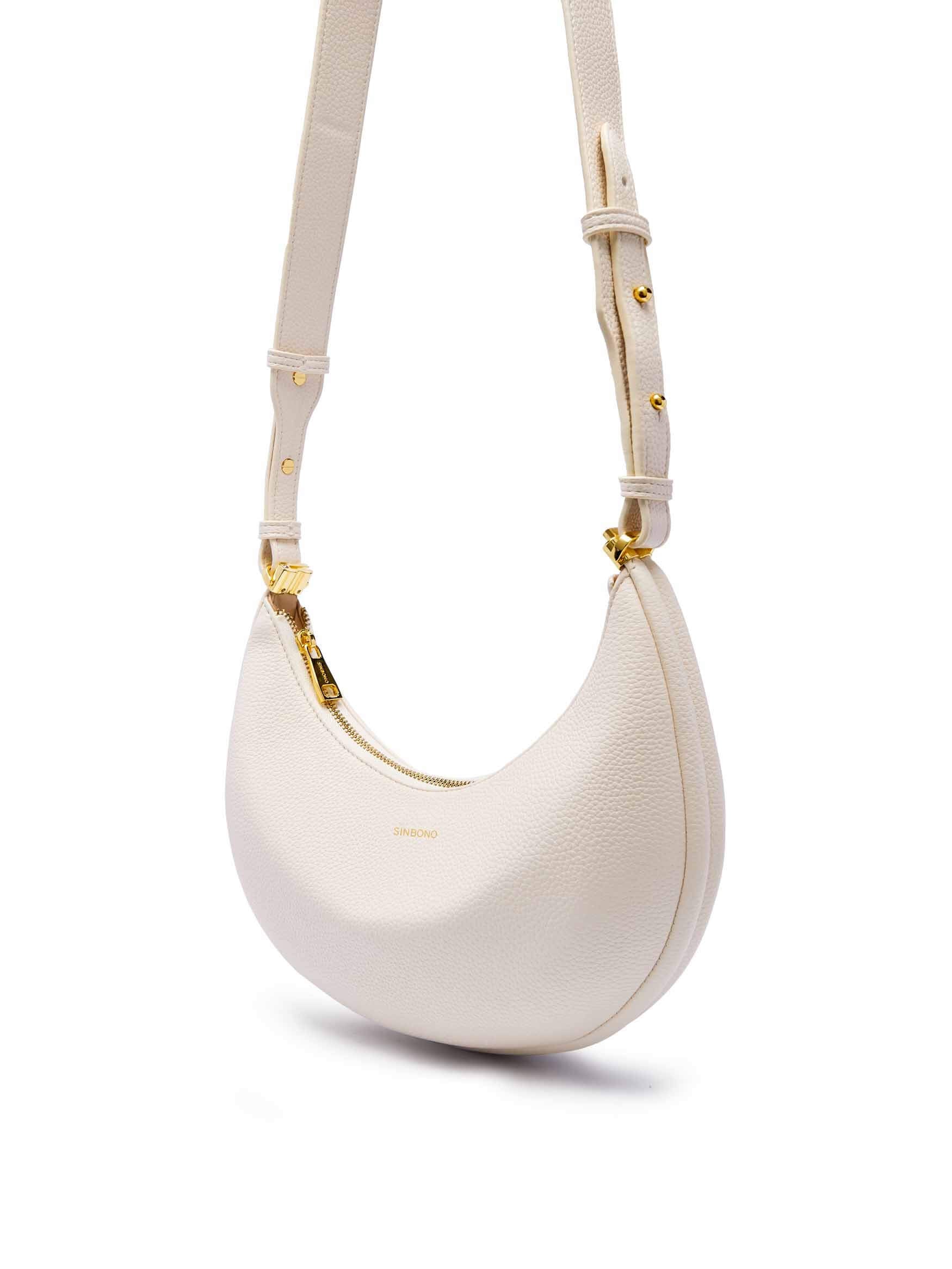 Zoey Shoulder Crossbody Bag in Ivory Vegan Leather - With chain