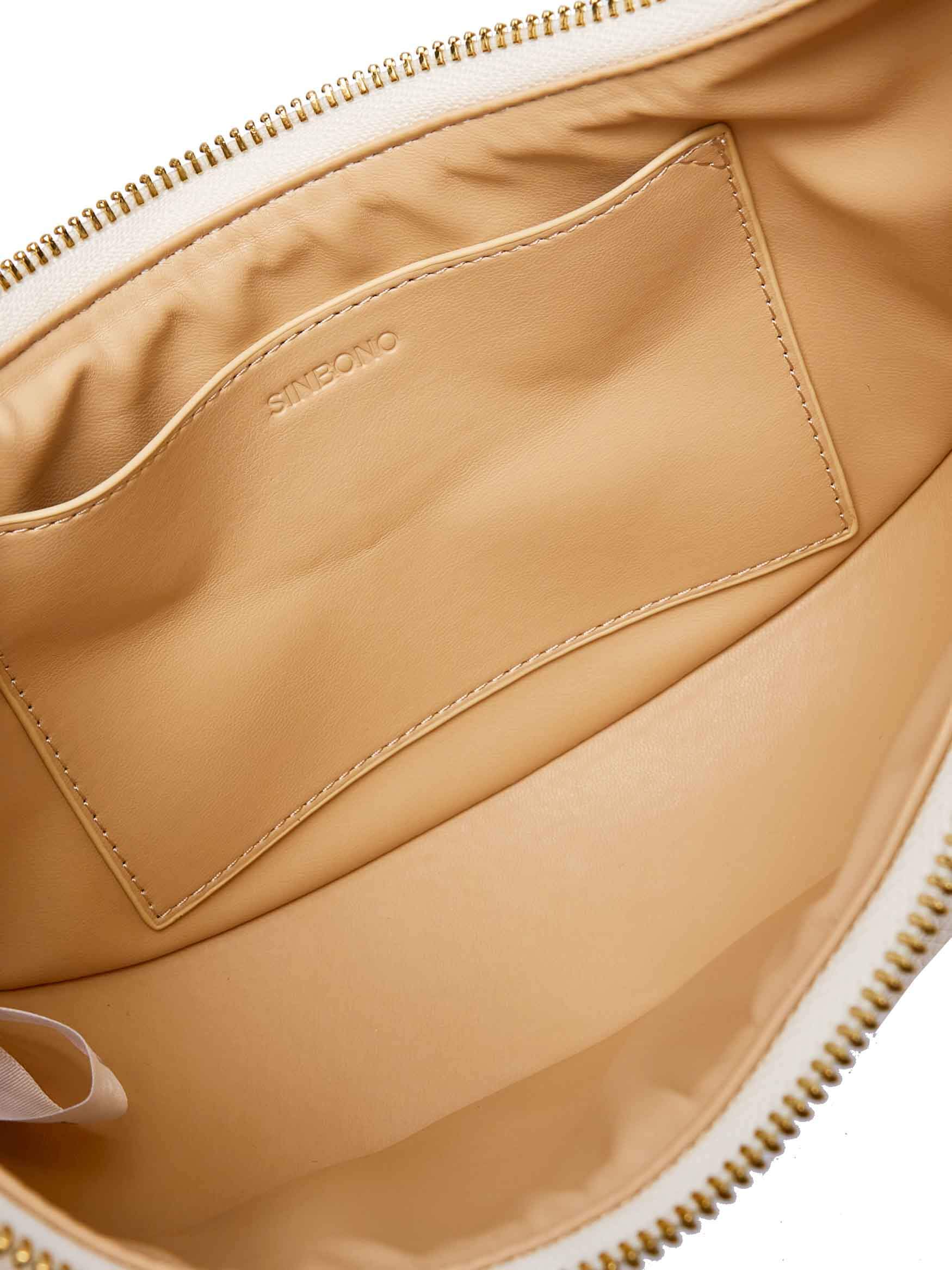 Zoey Shoulder Crossbody Bag in Ivory Vegan Leather - Inside View