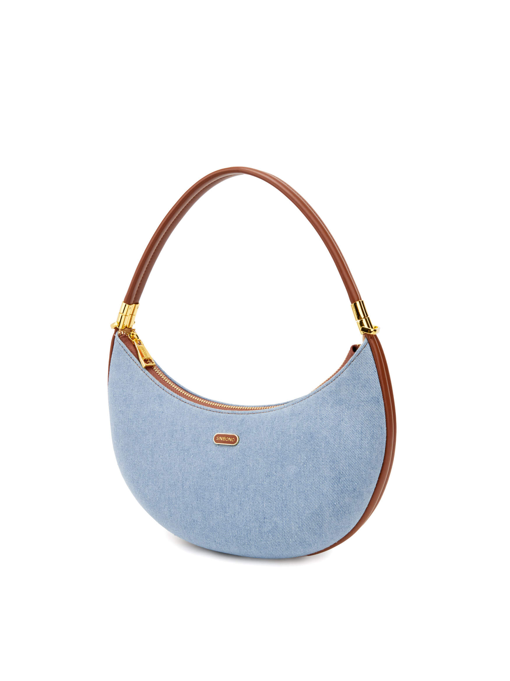Zoey Shoulder Crossbody Bag in Light blue&Brown Vegan Leather - Side Angle